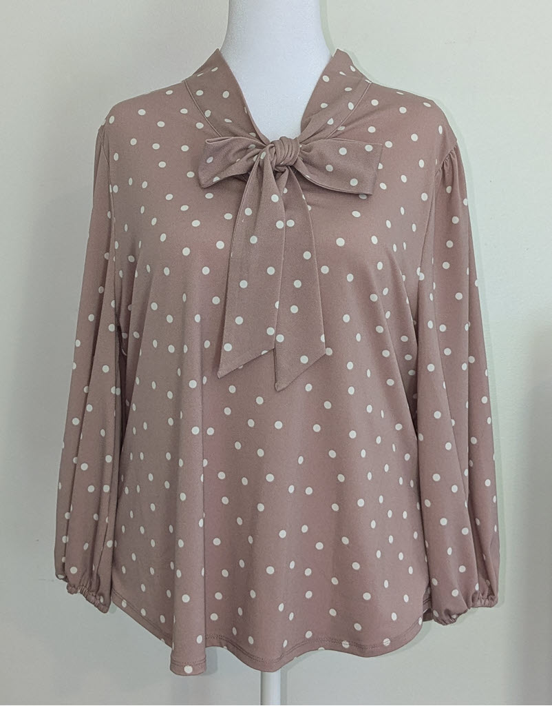Adrianna Papell Women's Bow Tie Polka Dot Blouse Taupe XL