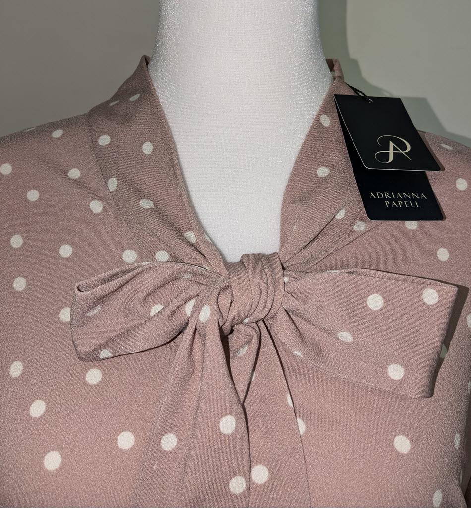 Adrianna Papell Women's Bow Tie Polka Dot Blouse Taupe XL