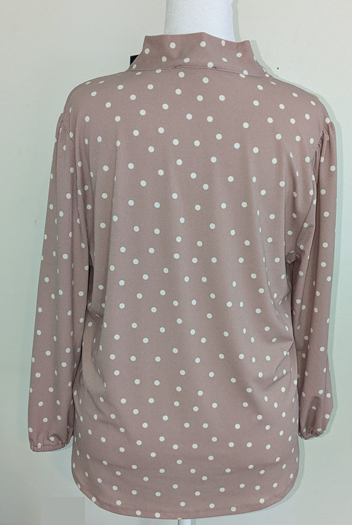 Adrianna Papell Women's Bow Tie Polka Dot Blouse Taupe XL