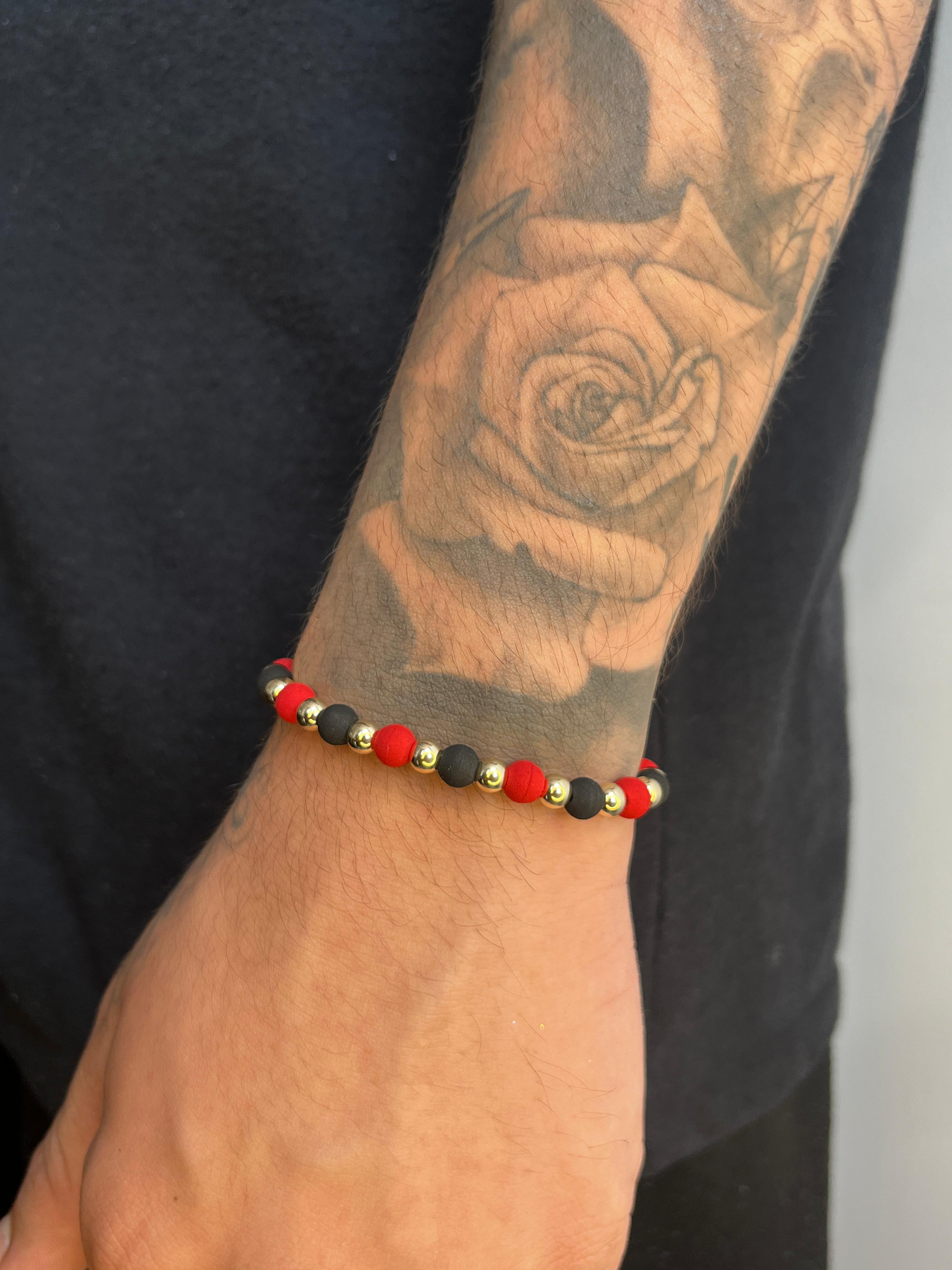 PULSERA NEOPRENOS INTERCALADOS 5MM ROJO/NEGRO