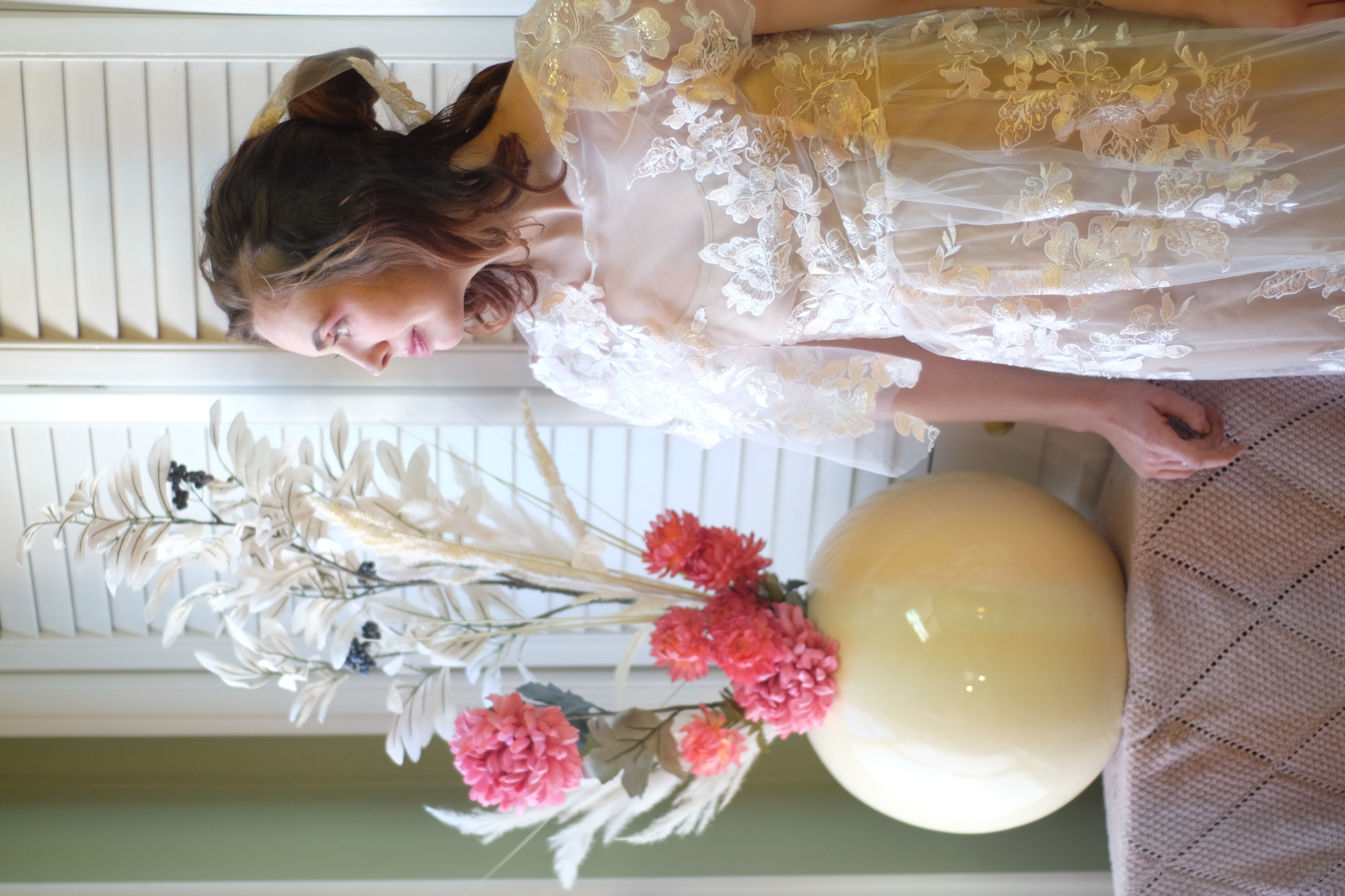 Floral Sequin Embroidered See Through Bridal Gown with Slip