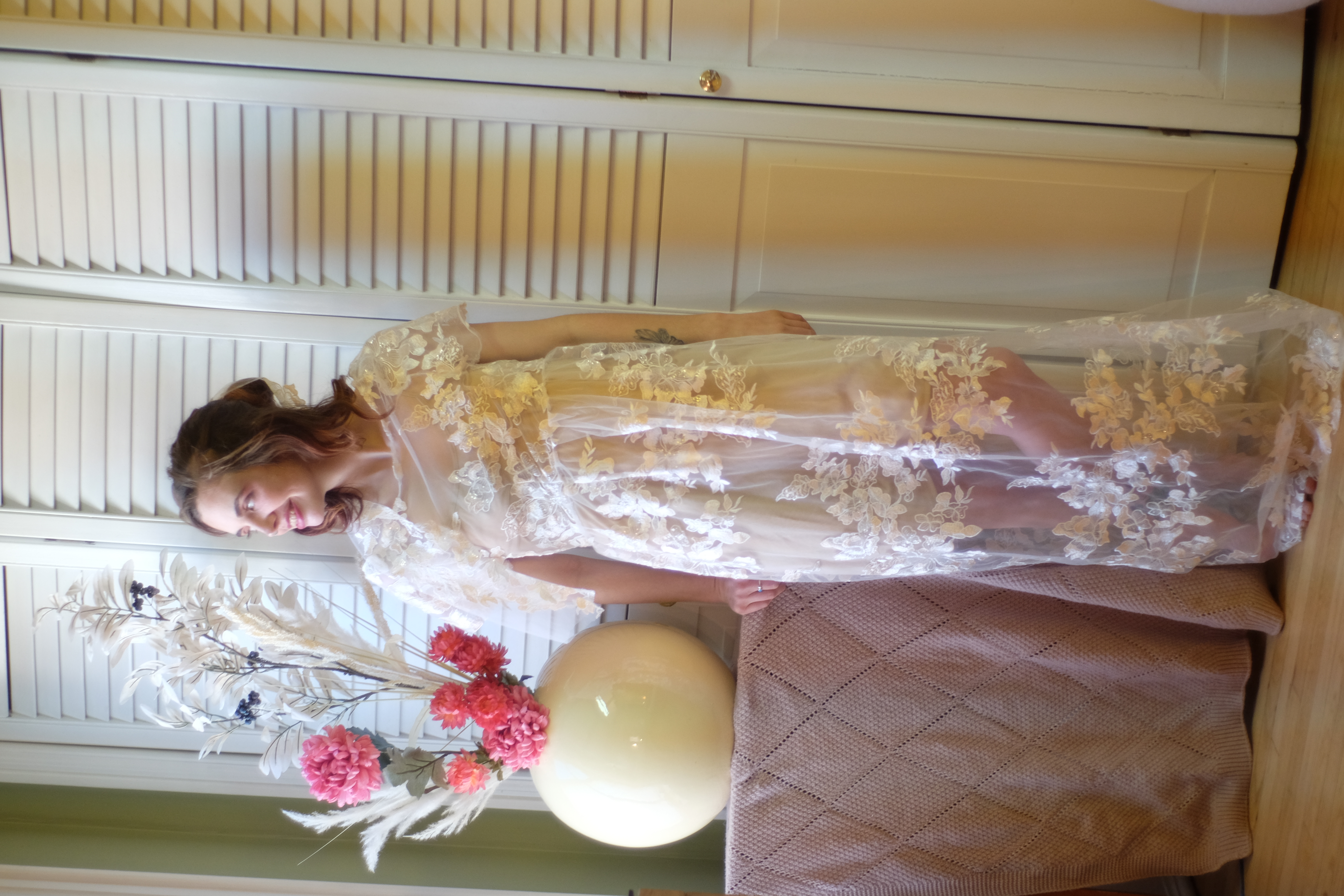 Floral Sequin Embroidered See Through Bridal Gown with Slip