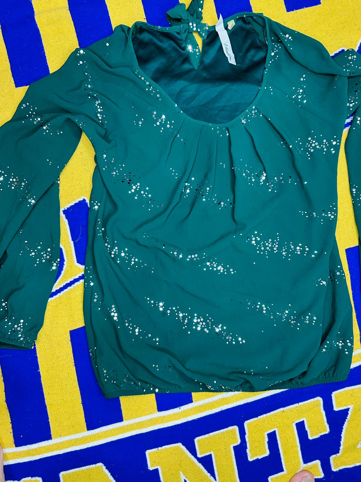 Green Glittery Long Sleeve Blouse