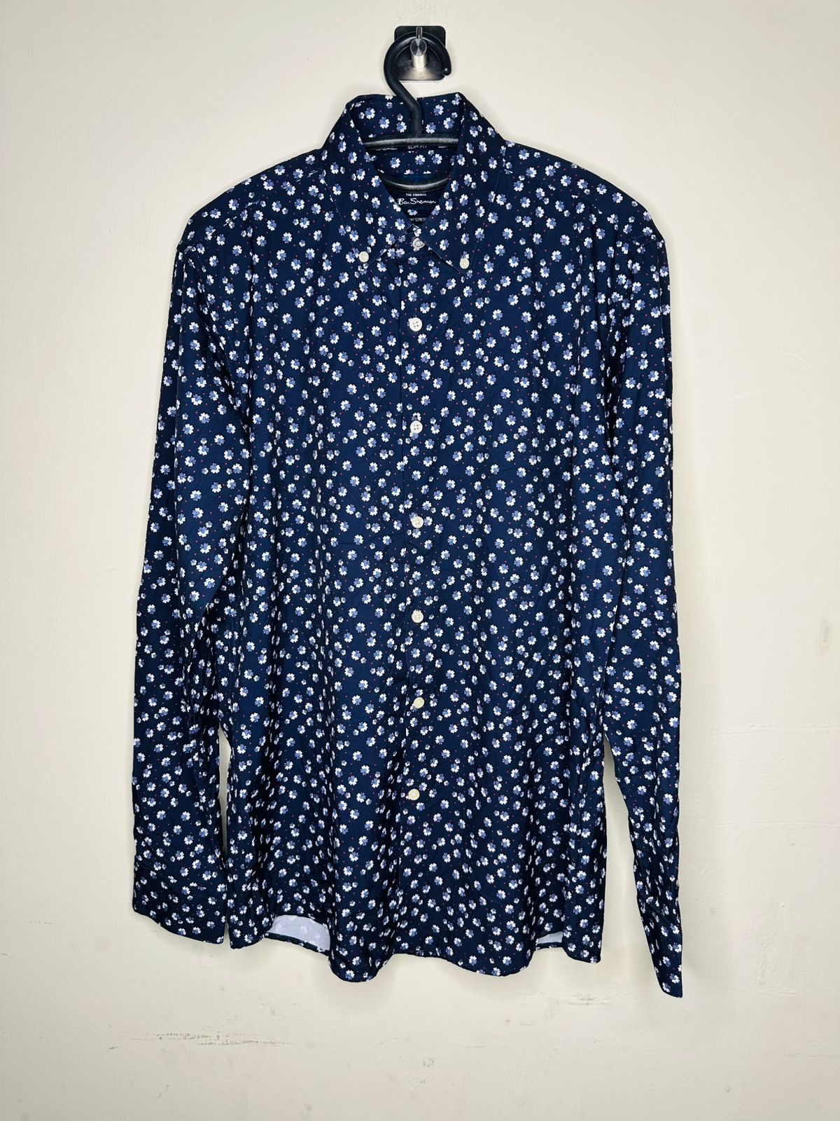 Men's navy blue floral dress shirt