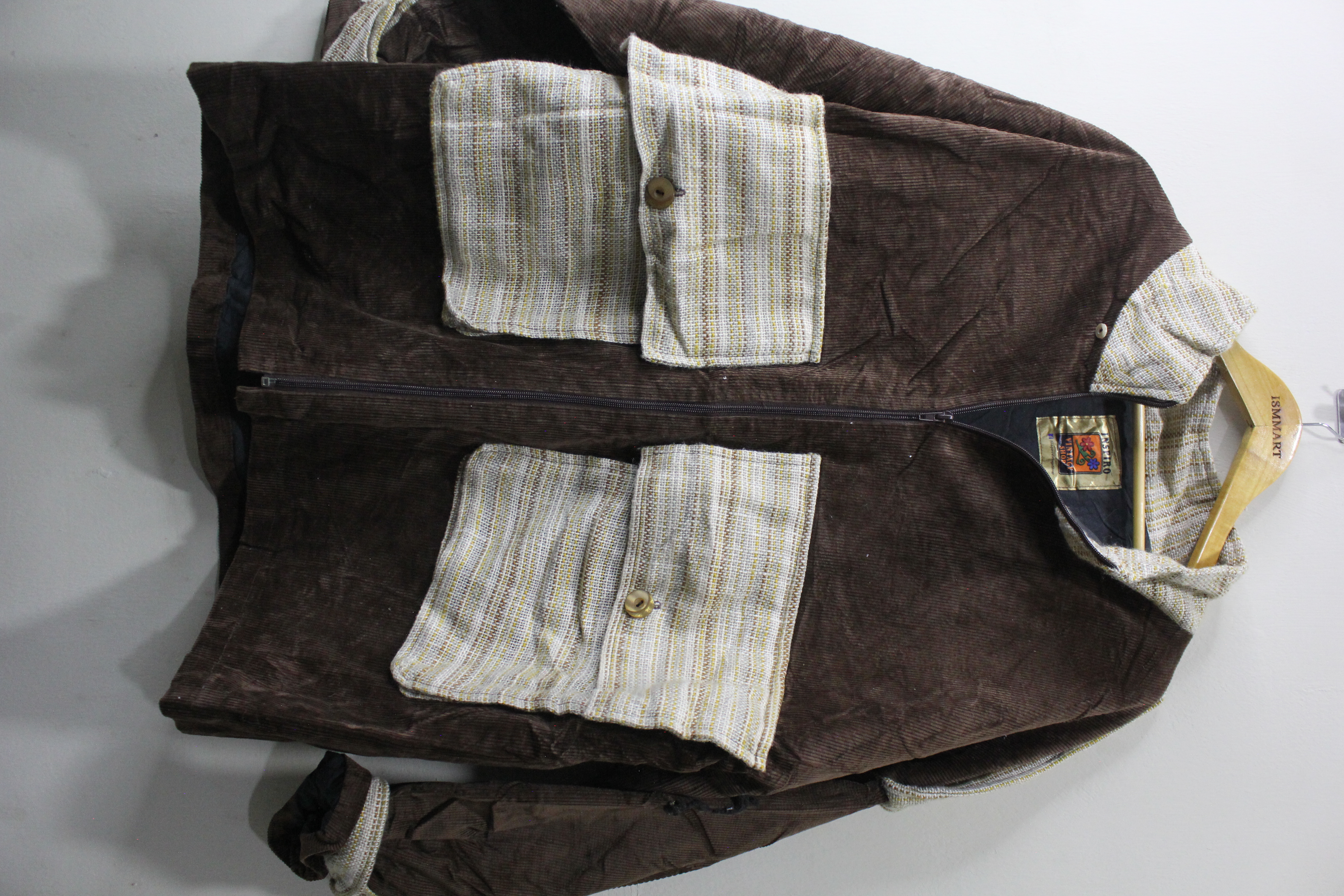 Brown Suede Jacket with Striped Pockets