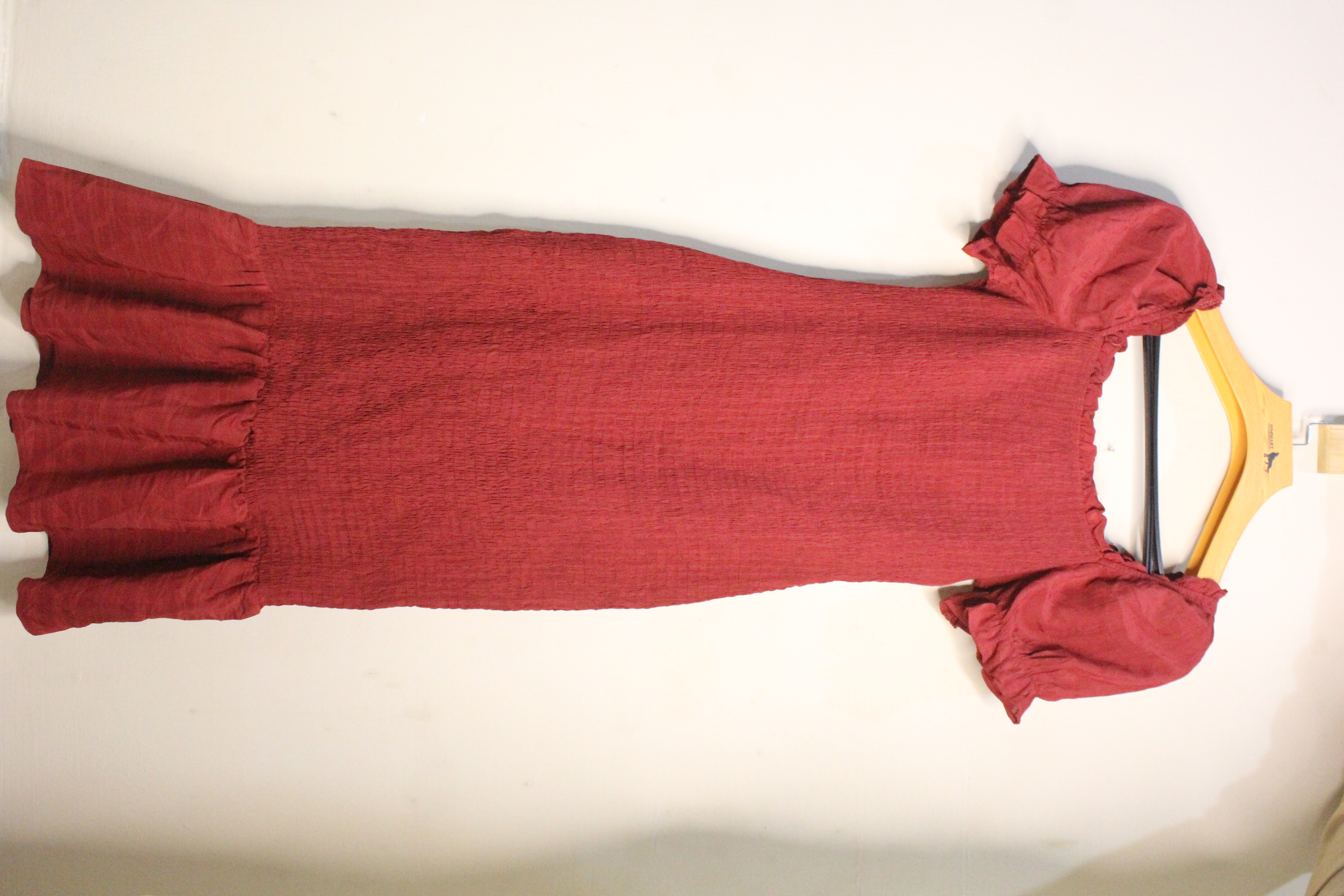 Red Puff Sleeve Midi Dress