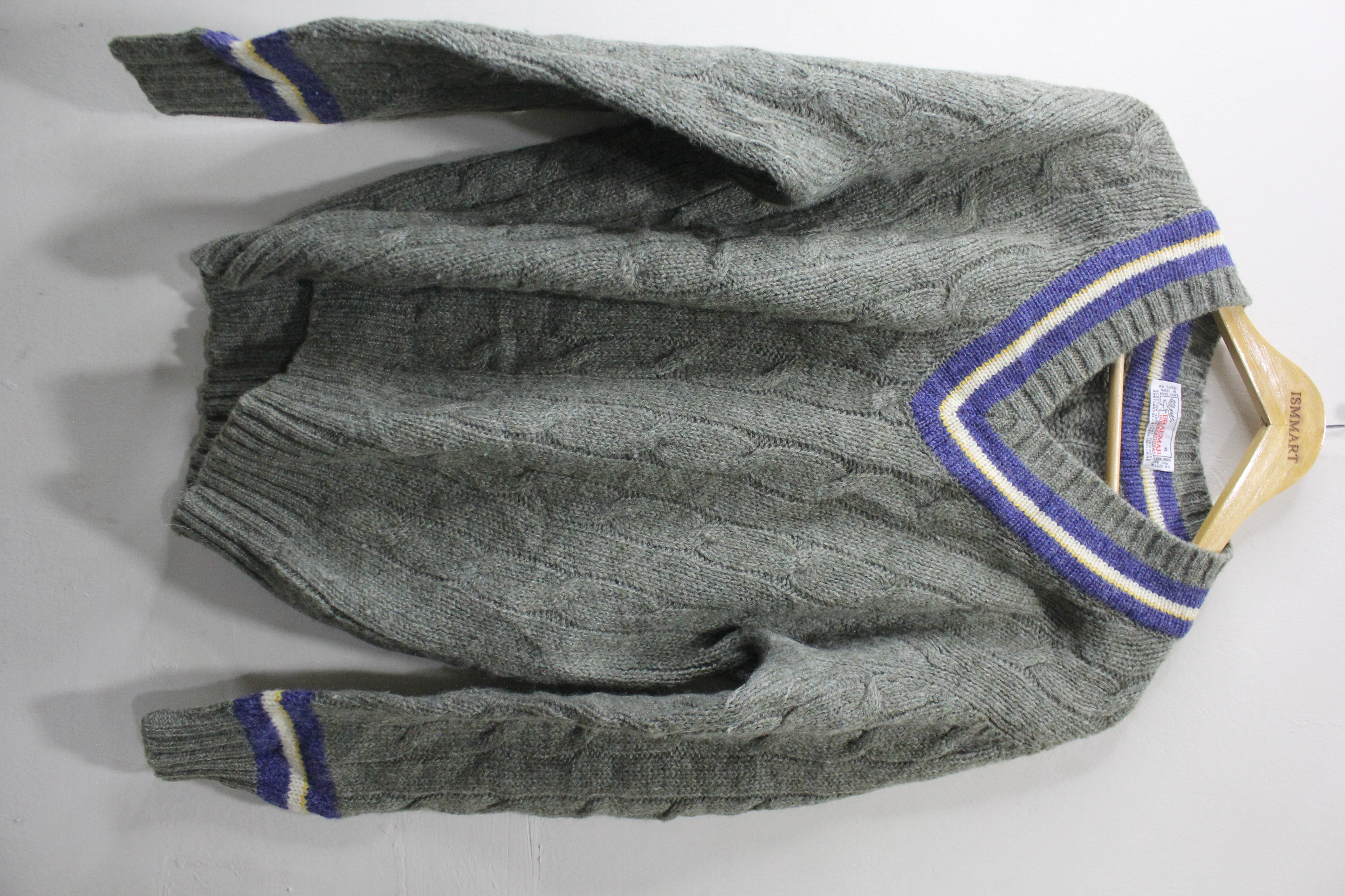 Gray V-neck Cable Knit Sweater