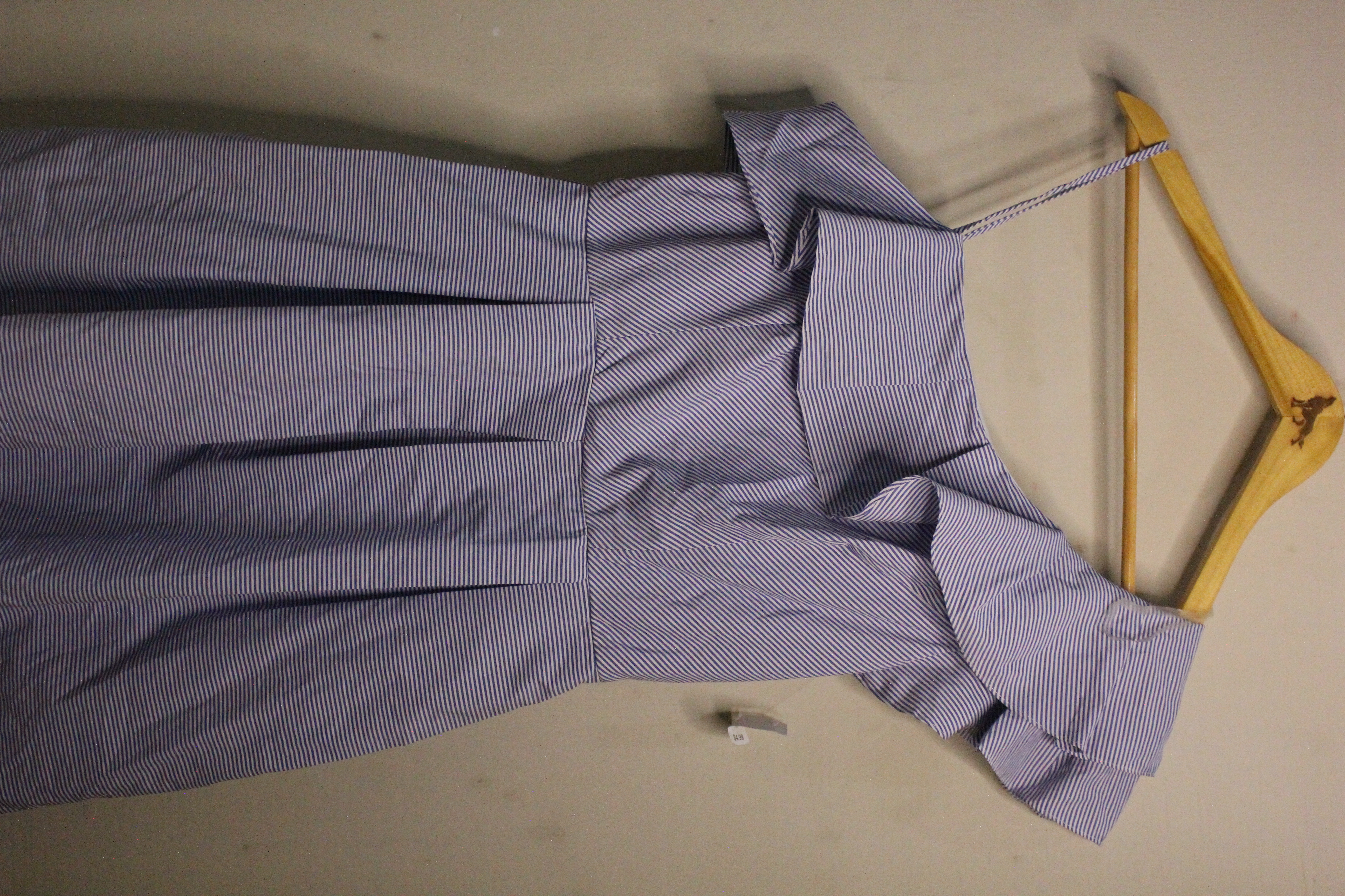 Blue Pinstripe Off-Shoulder Dress