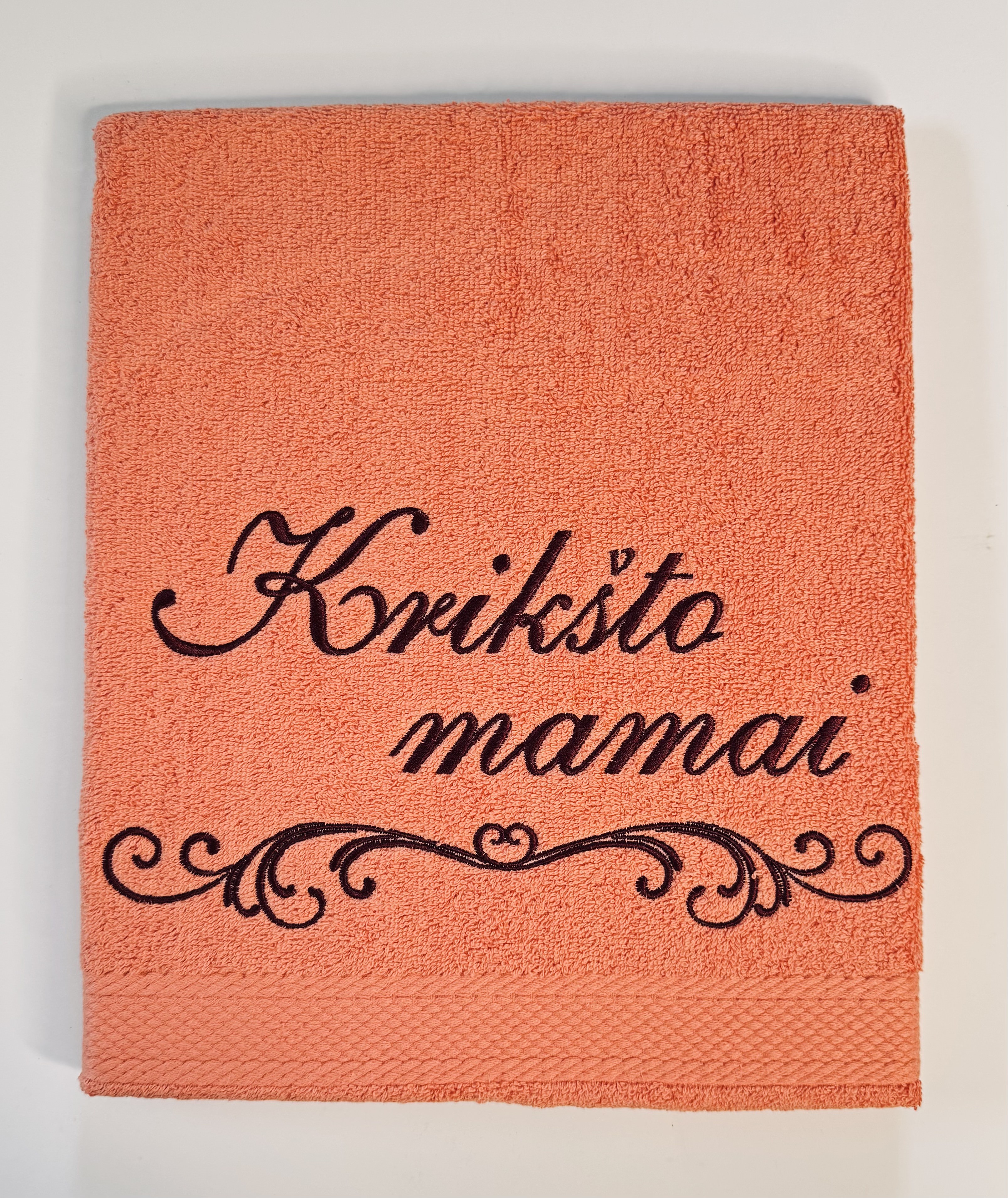 Rankšluostis su užrašu 'Krikšto mamai'