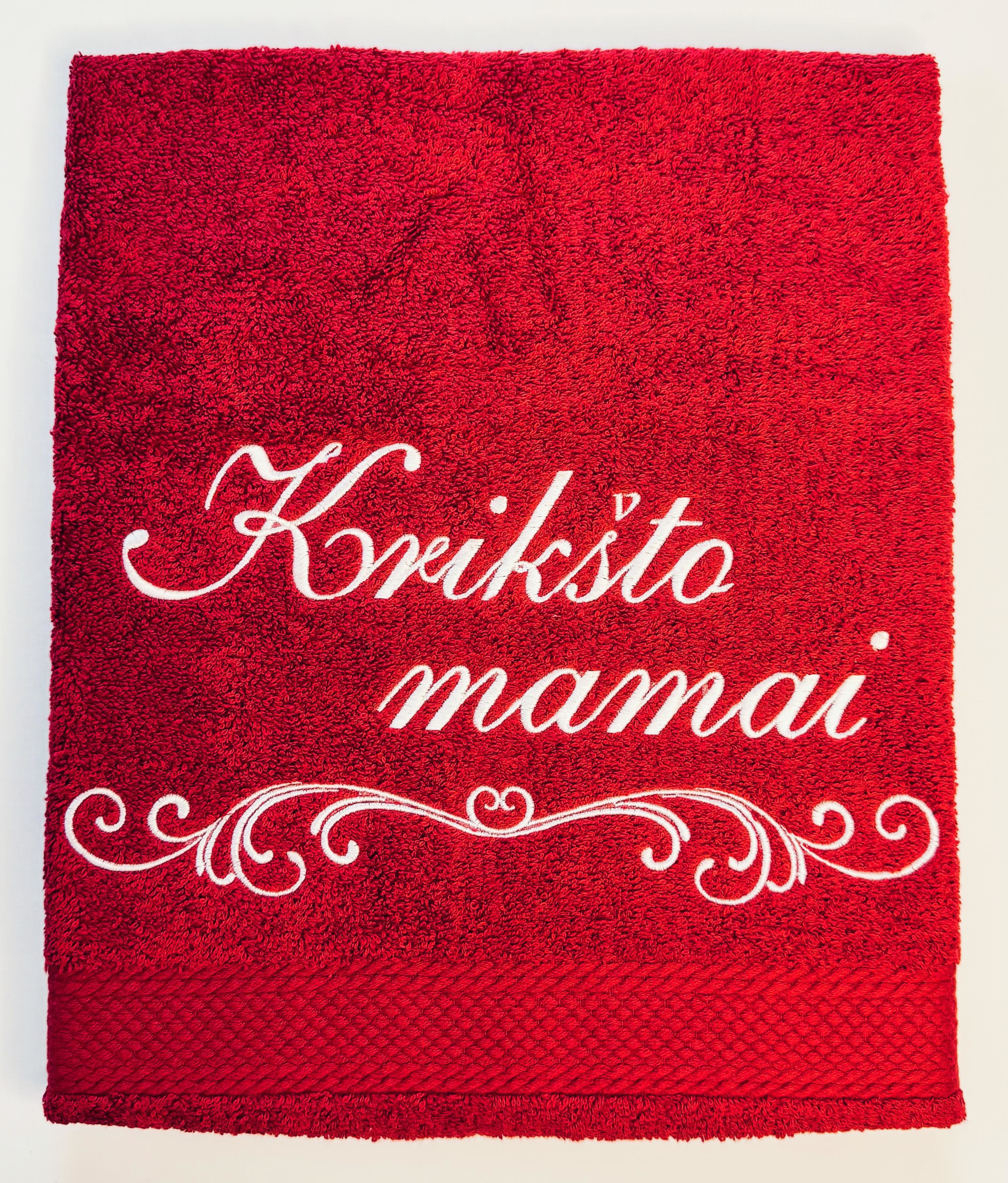 Rankšluostis su užrašu 'Krikšto mamai'