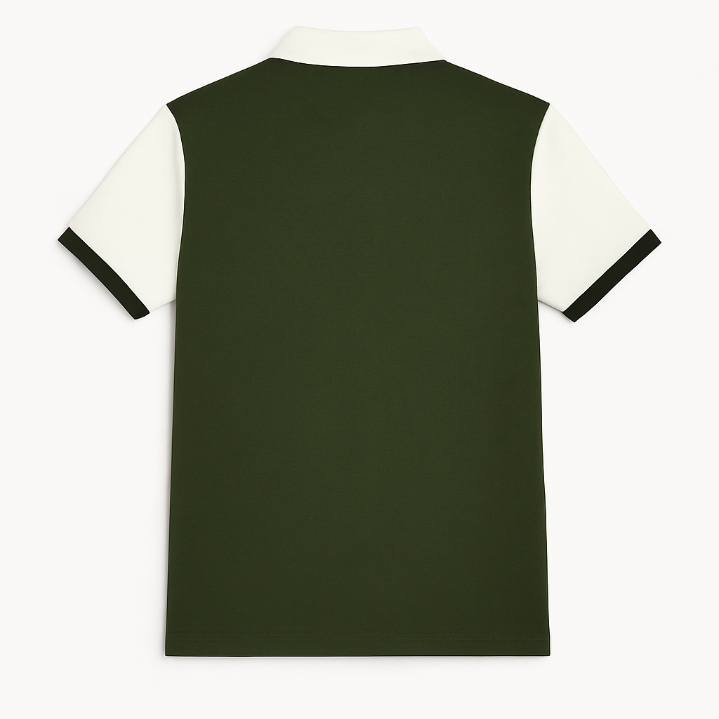 Men’s Colorblock Polo T-Shirt – Olive Green & White with Zip Collar"