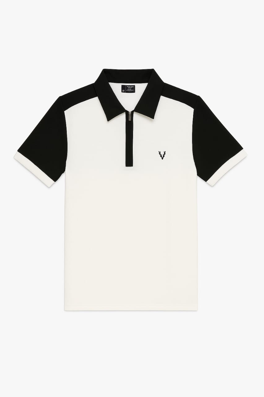 Blue & White Colorblock Half-Zip Polo T-Shirt