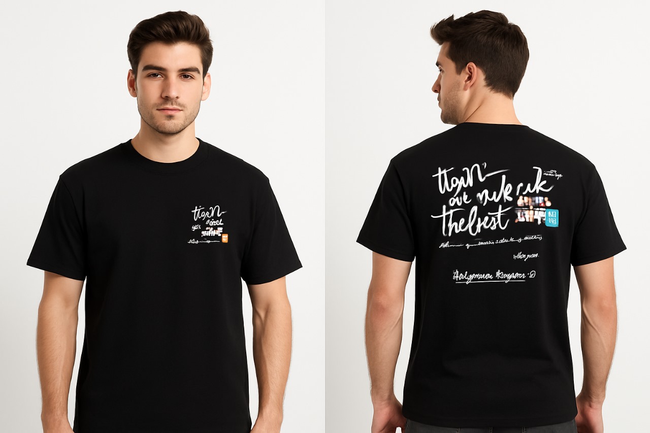 Black "Handwritten Script" Graphic Printed Men's T-Shirt | Front & Back Design