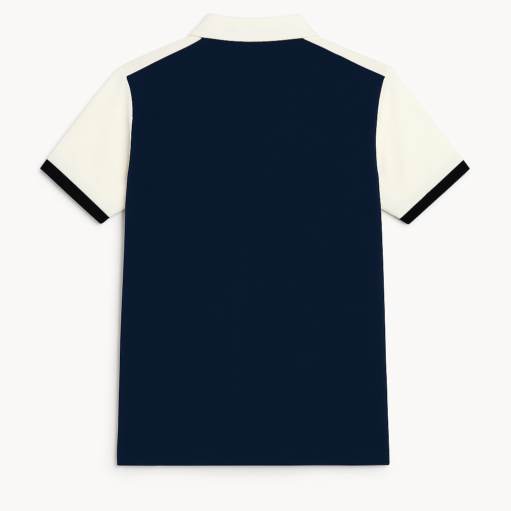 Men’s Navy Blue & White Polo T-Shirt – Button Placket
