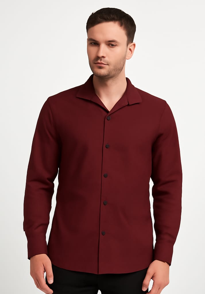 Men's Burgundy Button-Up Shirt