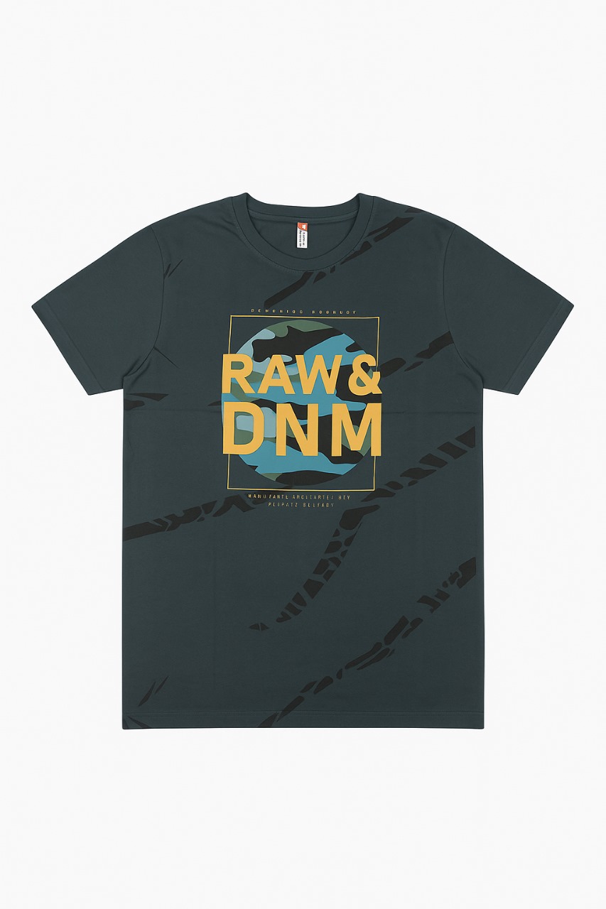 Dark Green "RAW & DNM" Graphic T-Shirt