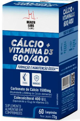 Cálcio + Vitamina D3 600/400 Health Labs 60 COMPRIMIDOS