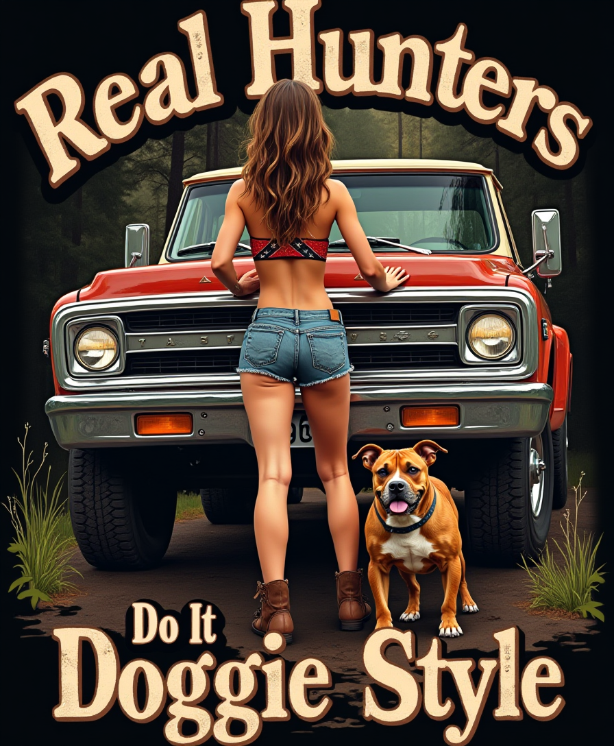 Rachet gear Design  Real Hunters Do It Doggie Style T-Shirt (Black)