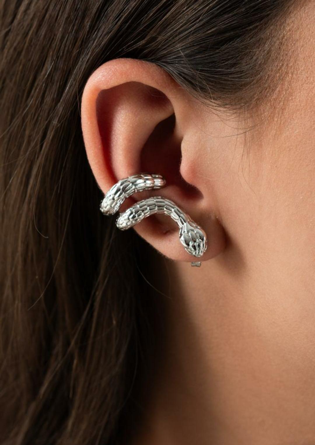 Brinco Ear Cuff Serpente Prata