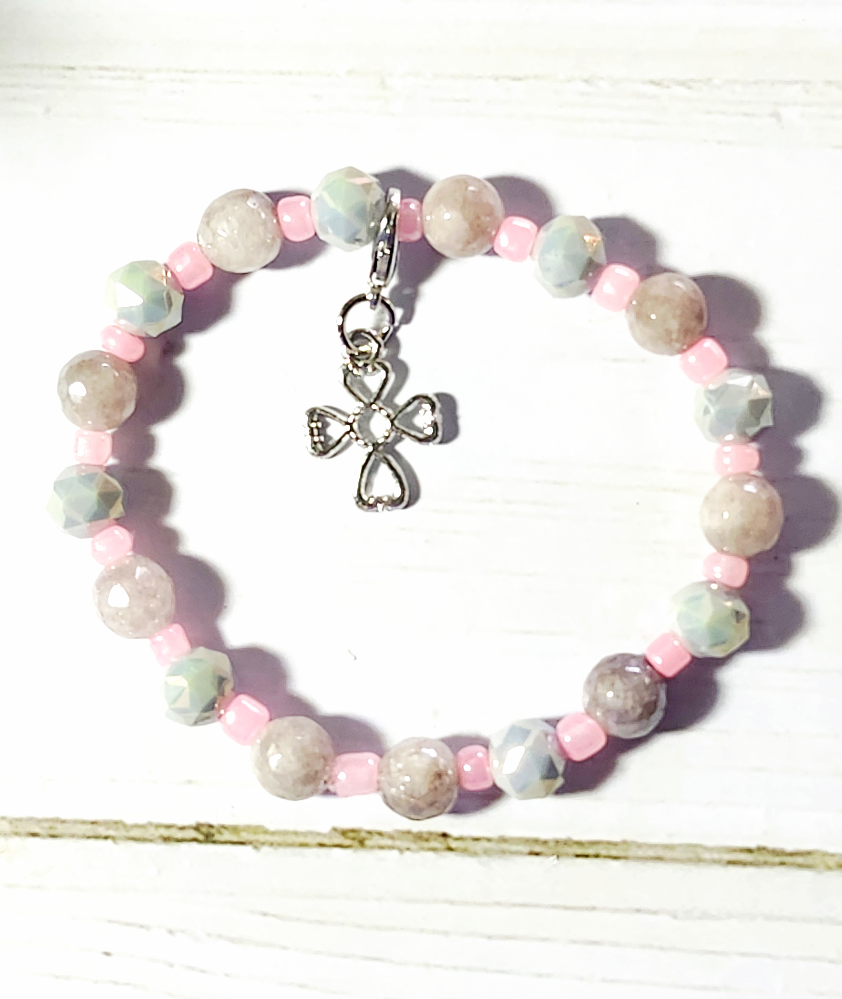 "Joanna" Pastel Beaded Bracelet with Angel Charm