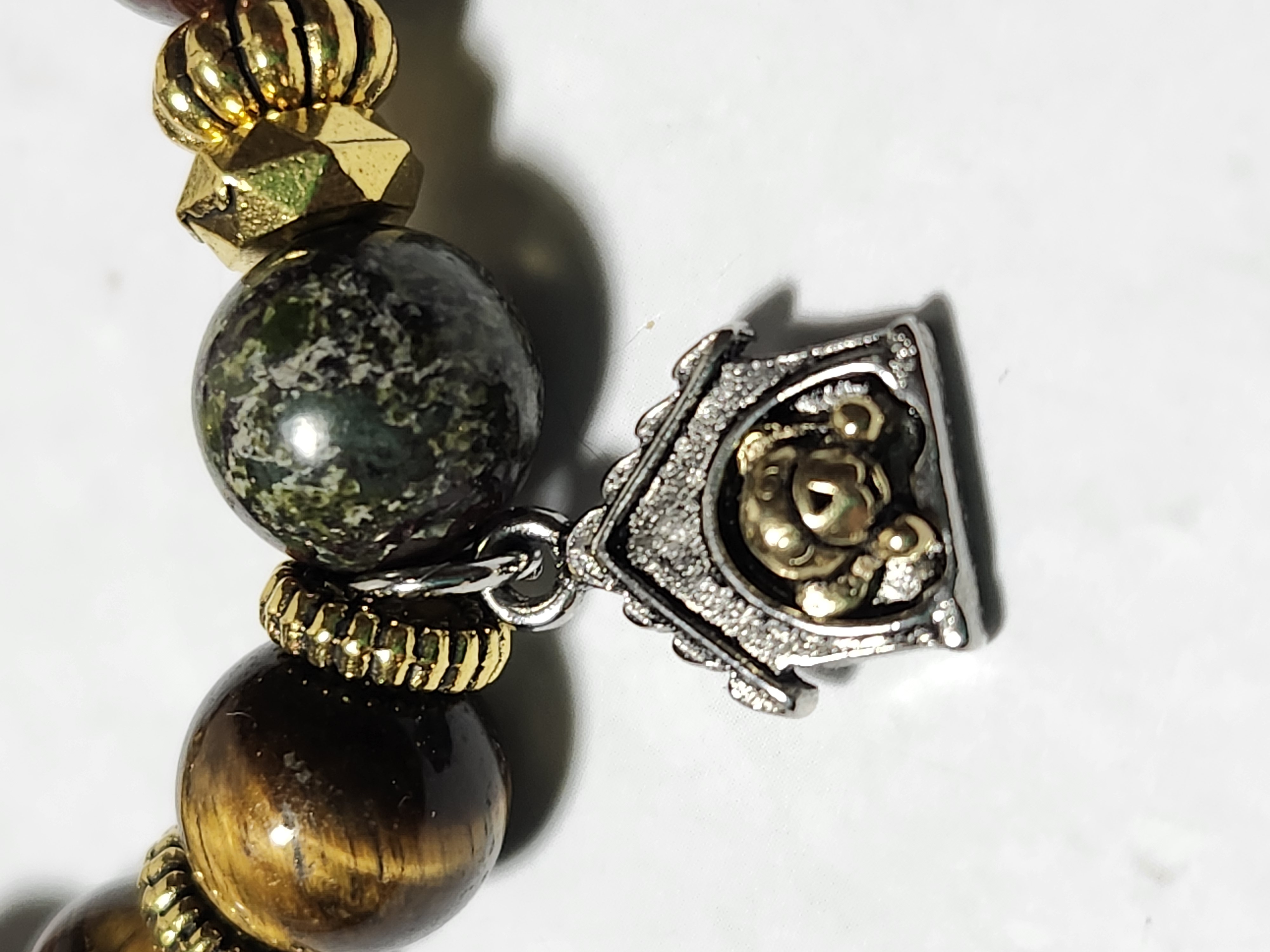 "Jillian" Natural Stone Beaded Bracelet with Dog House Charm