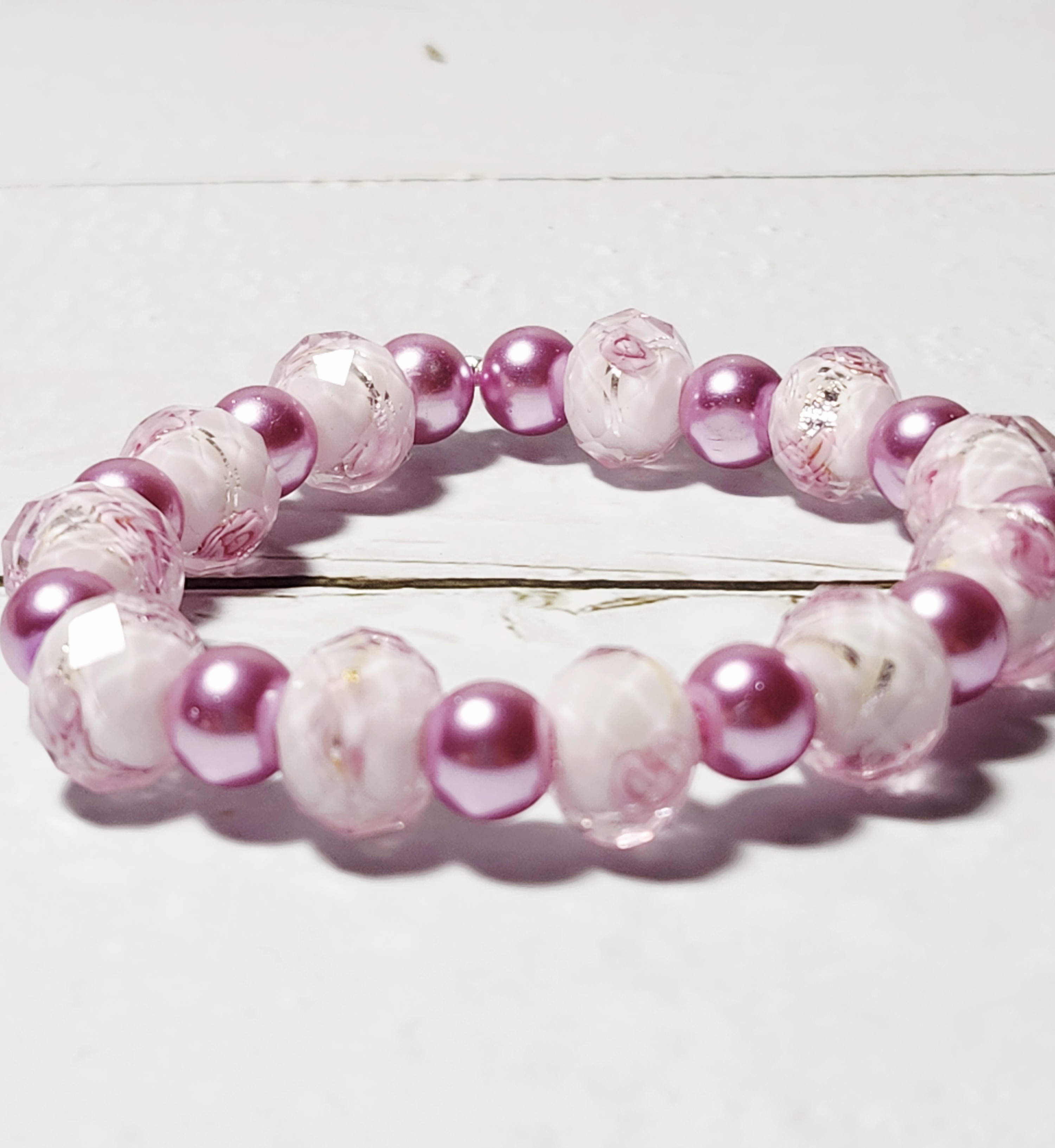 "Mary" Pink Beaded Bracelet