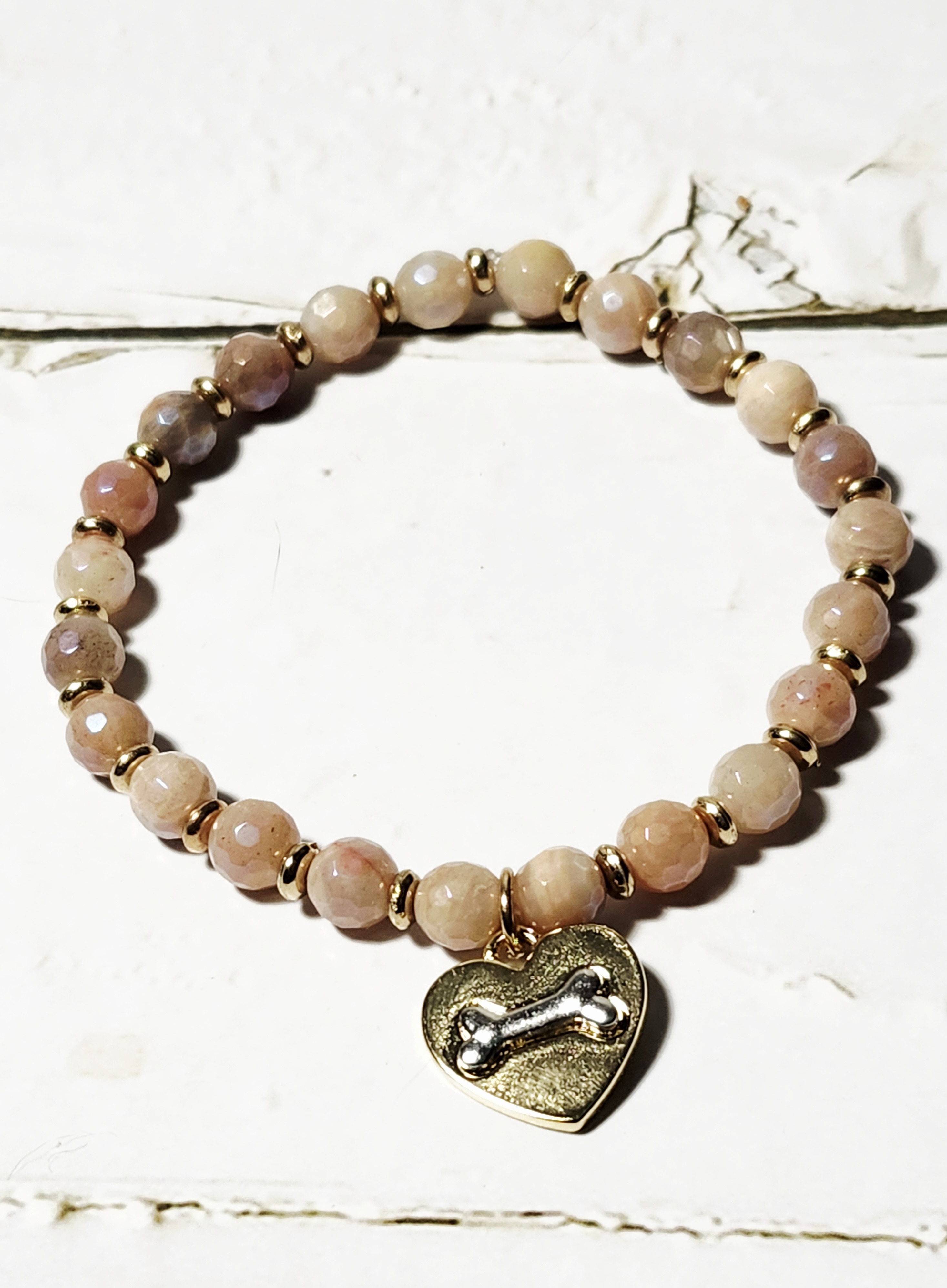 "Angela" Handmade Beaded Bracelet with Heart and Bone Charm