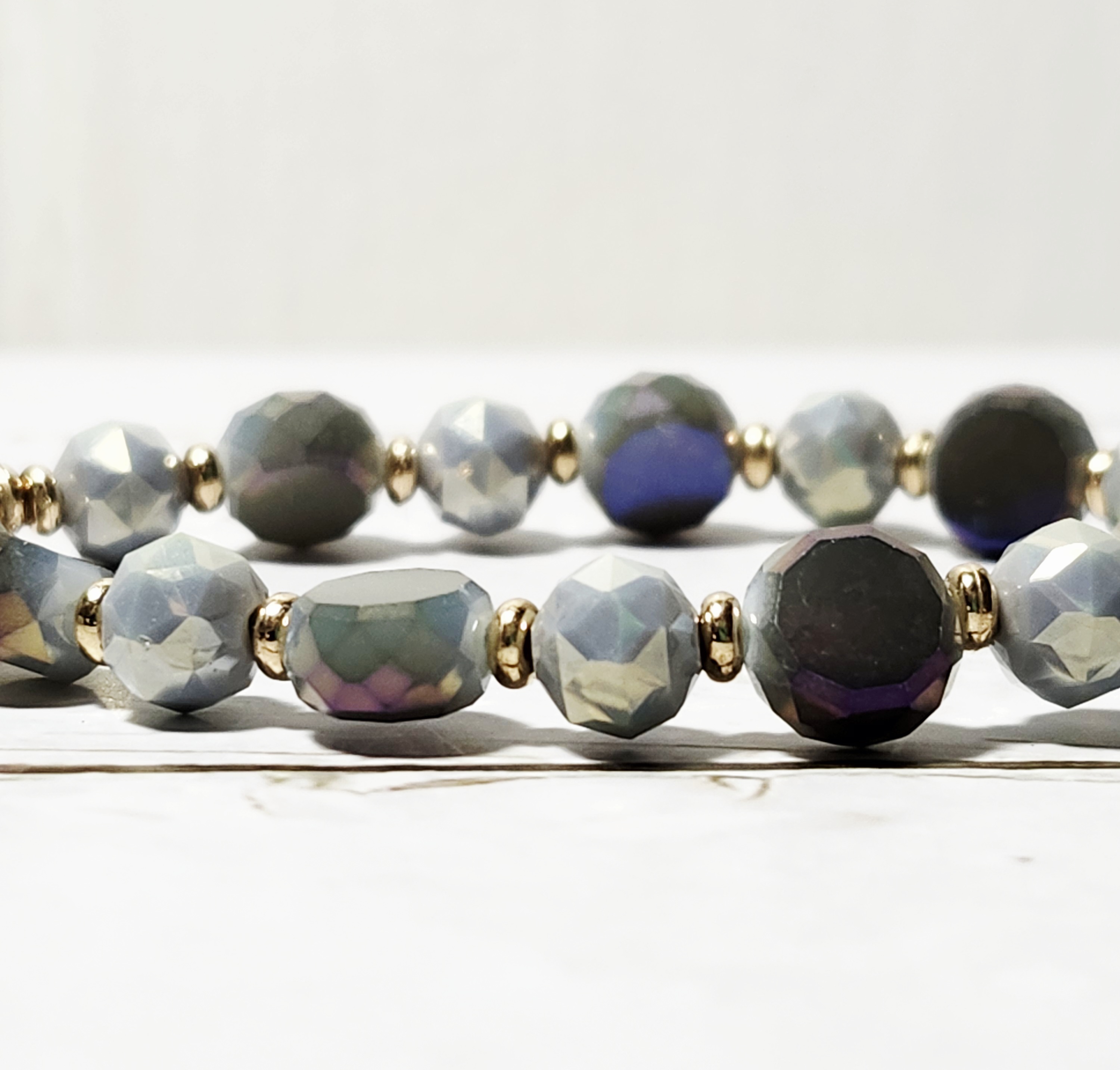 "Sian" Pastel Blue Faceted Bead Stretch Bracelet