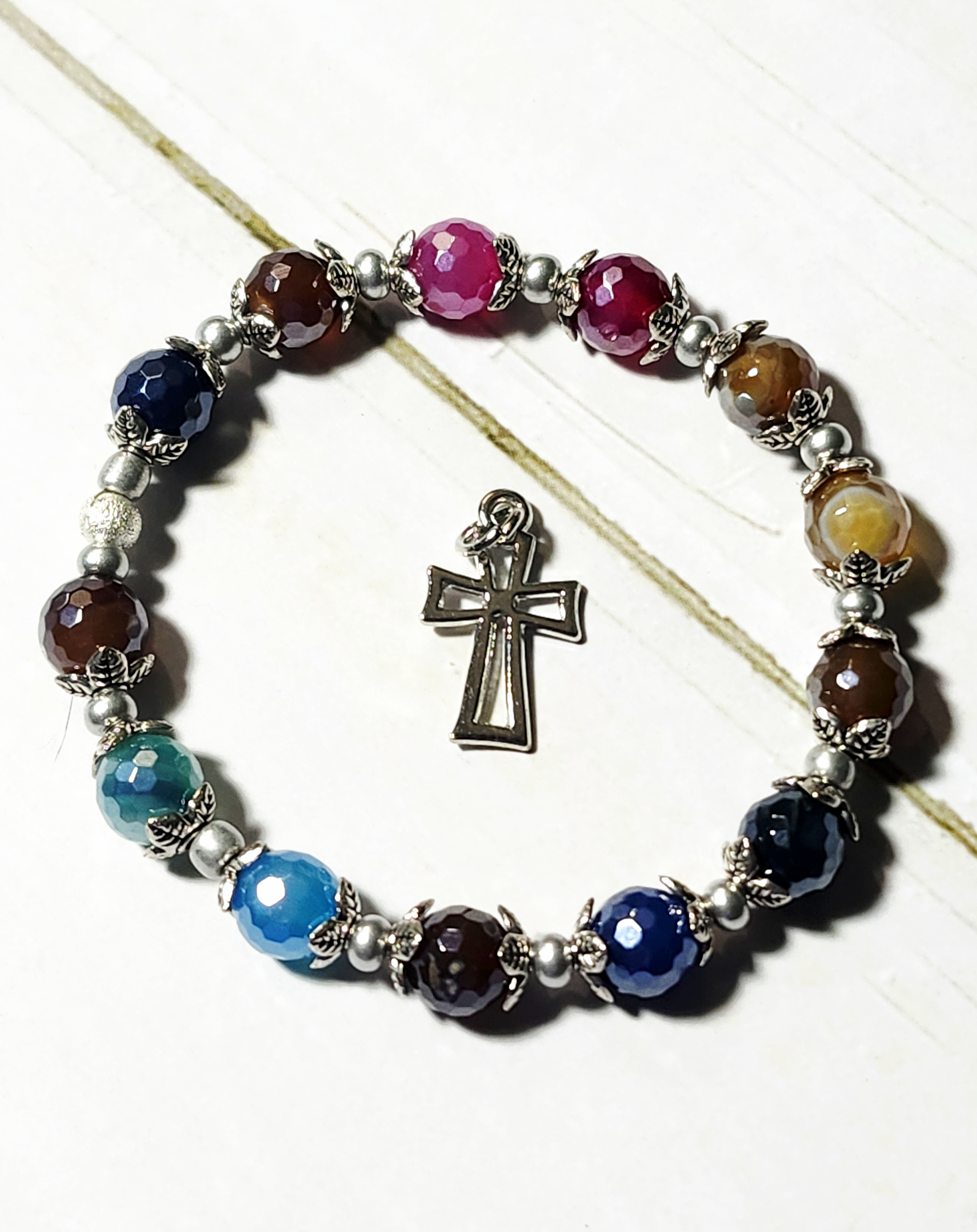 "Sherry" Multicolor Beaded Bracelet with Cross Charm
