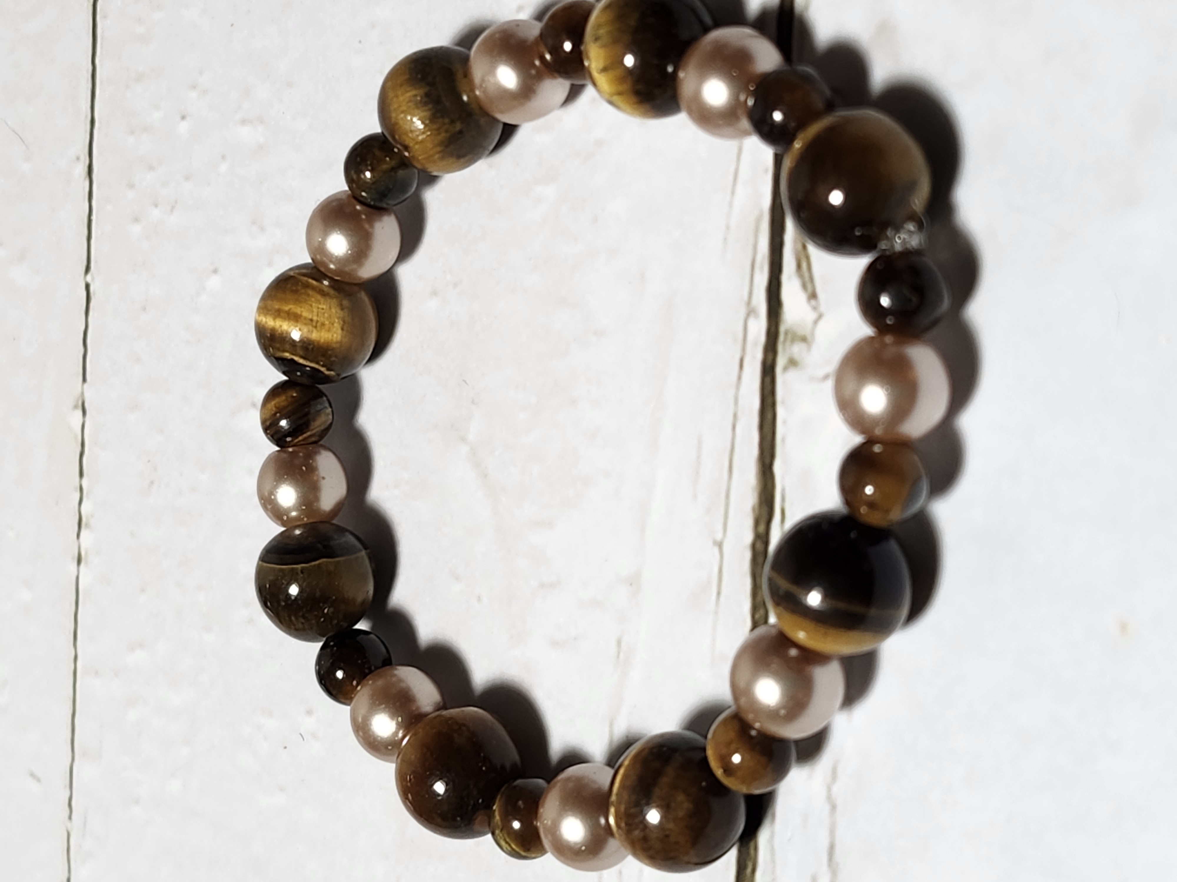 "Lois" Tiger’s Eye and Pearl Beaded Bracelet
