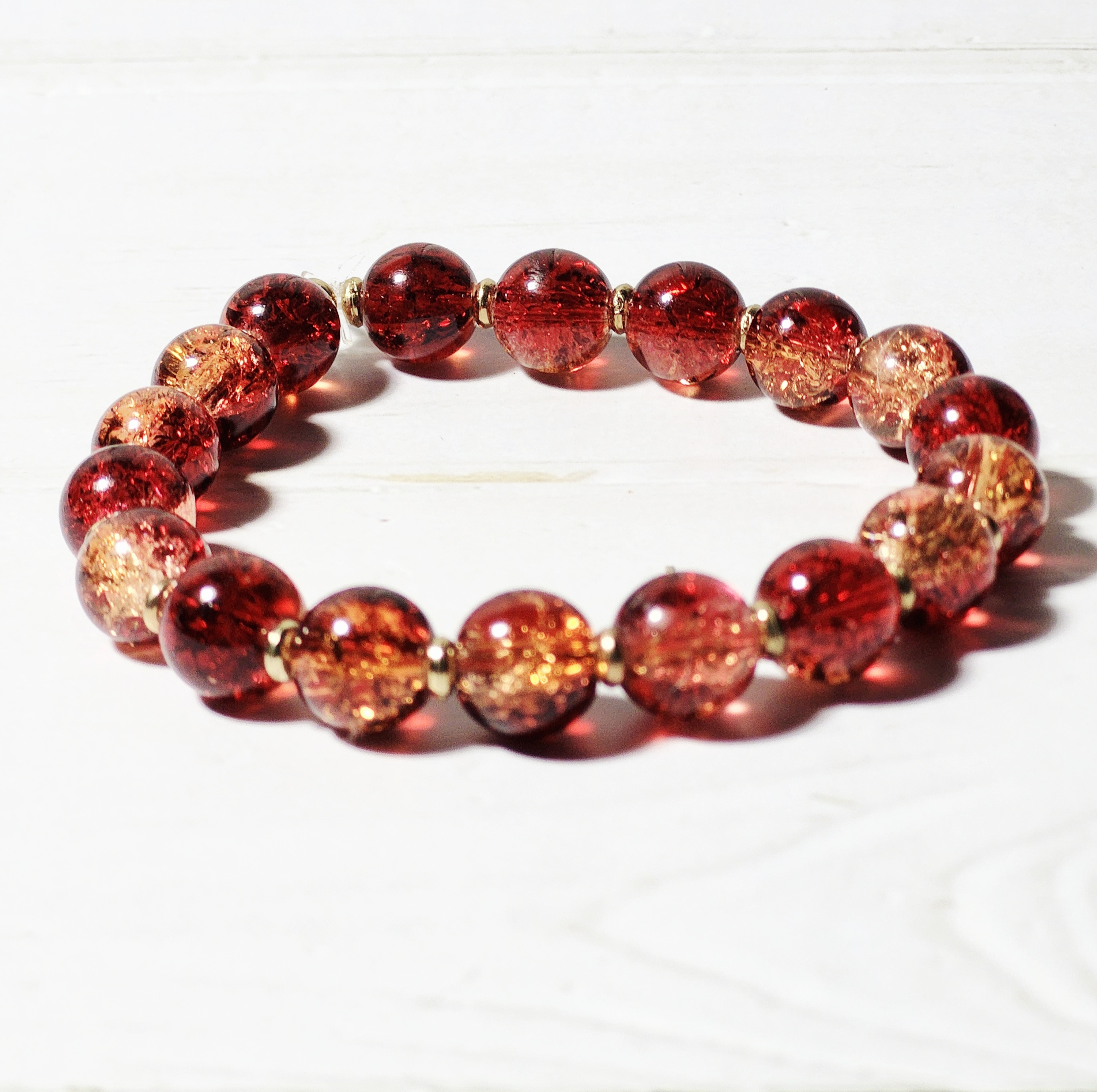 "Stephanie" Red Crackle Glass Bead Bracelet