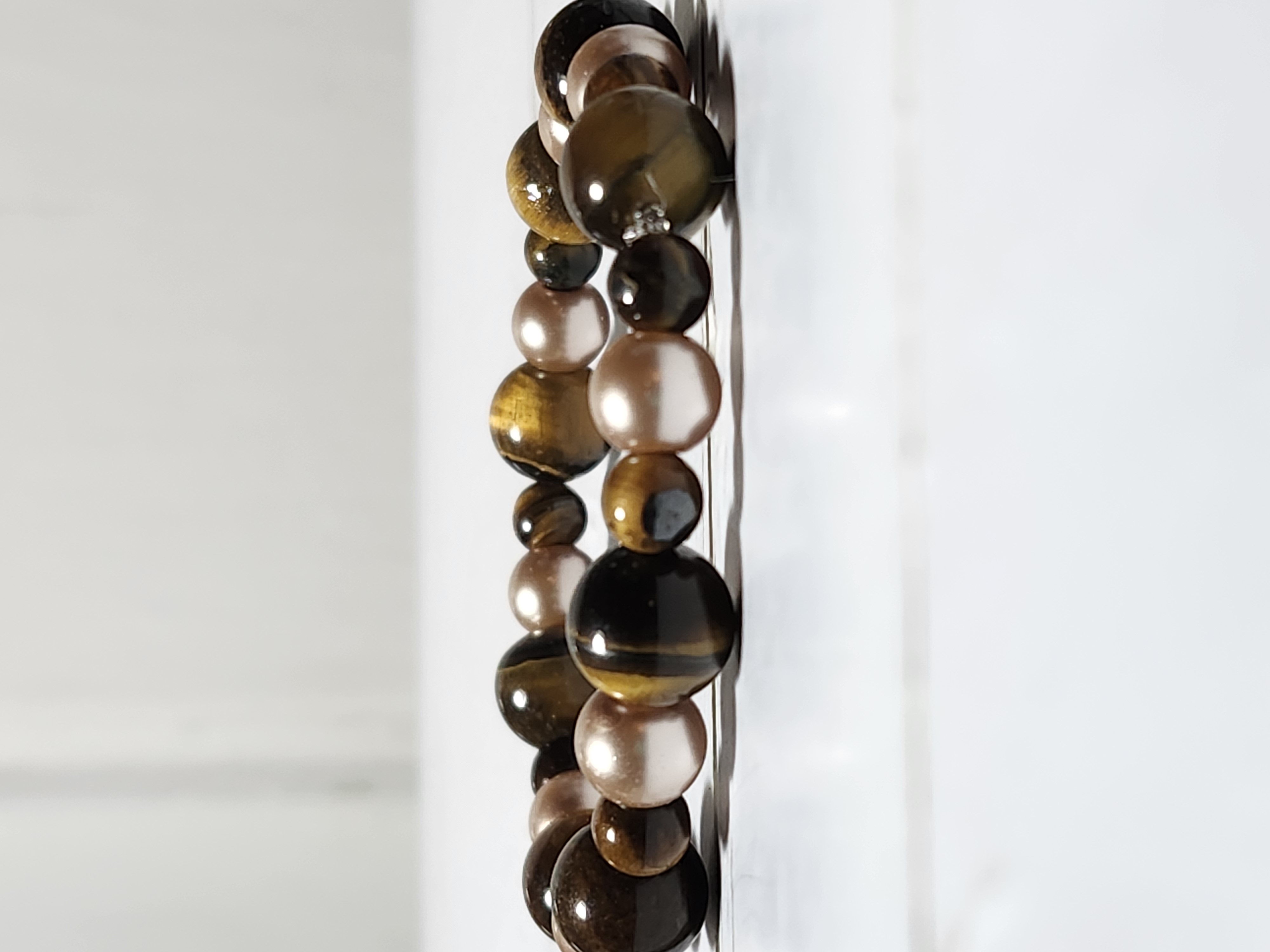 "Lois" Tiger’s Eye and Pearl Beaded Bracelet