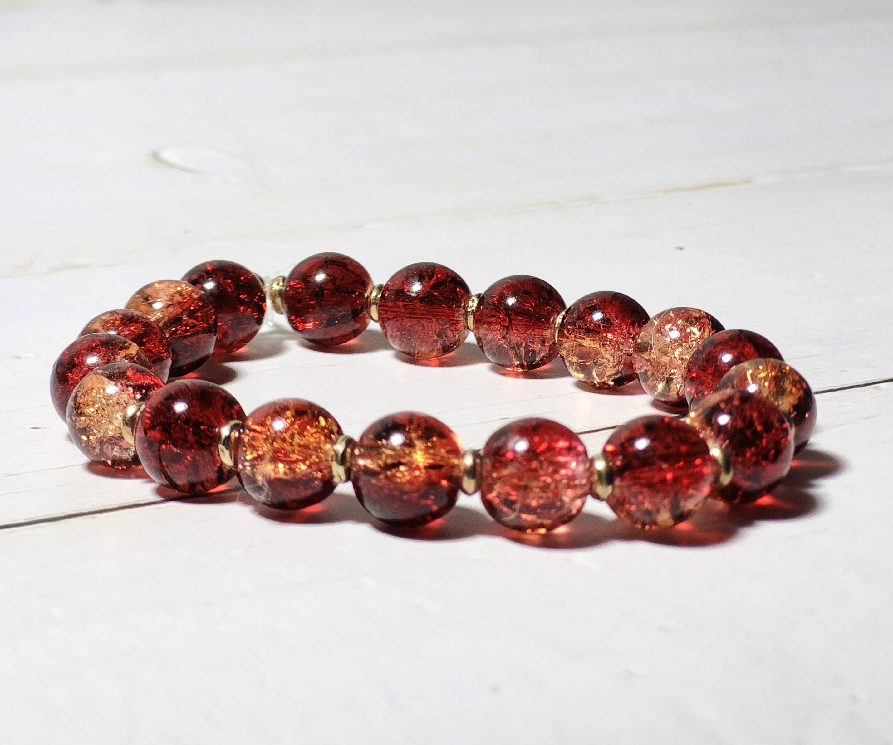 "Stephanie" Red Crackle Glass Bead Bracelet