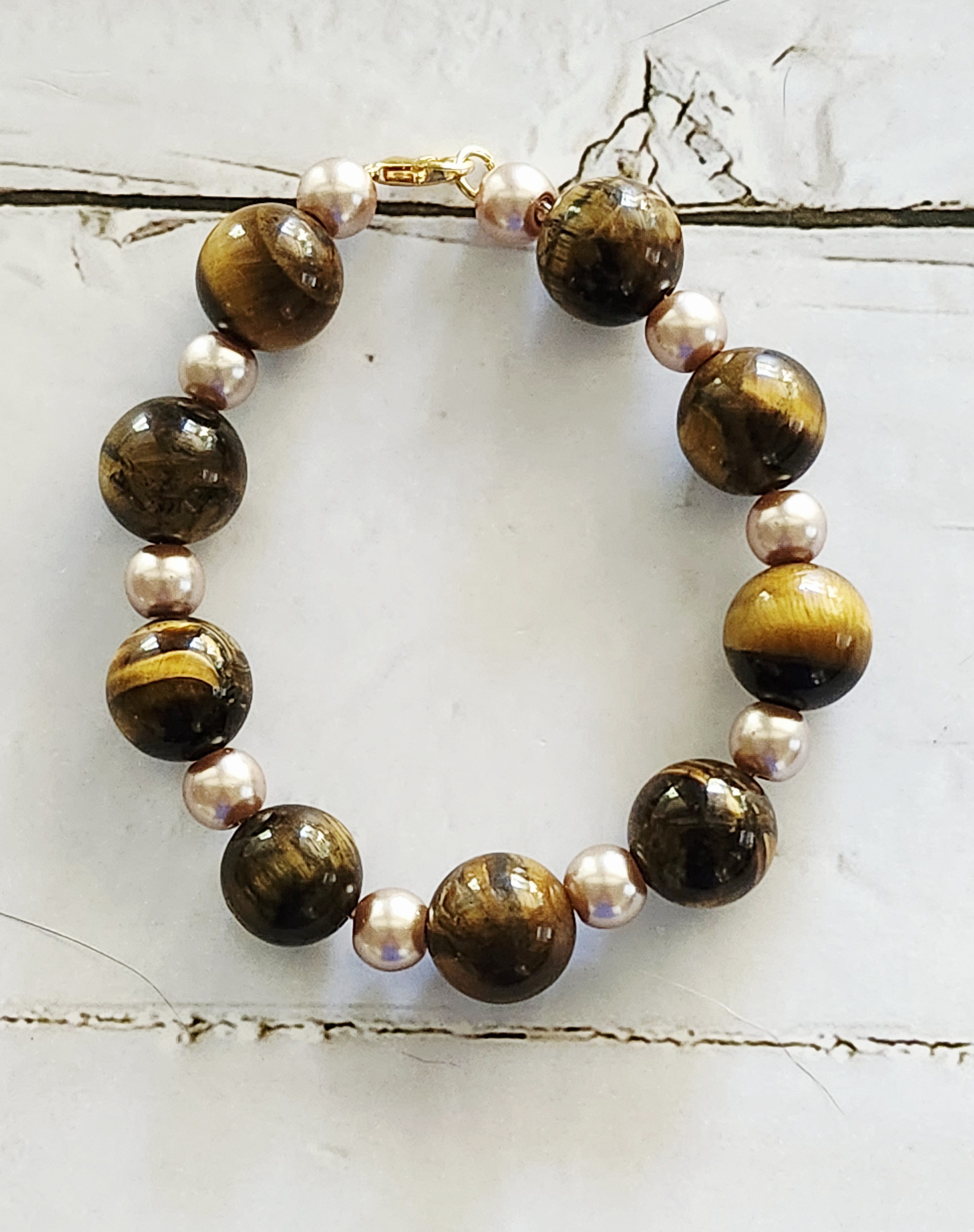 "Catherine" Tiger Eye and Pearl Beaded Bracelet