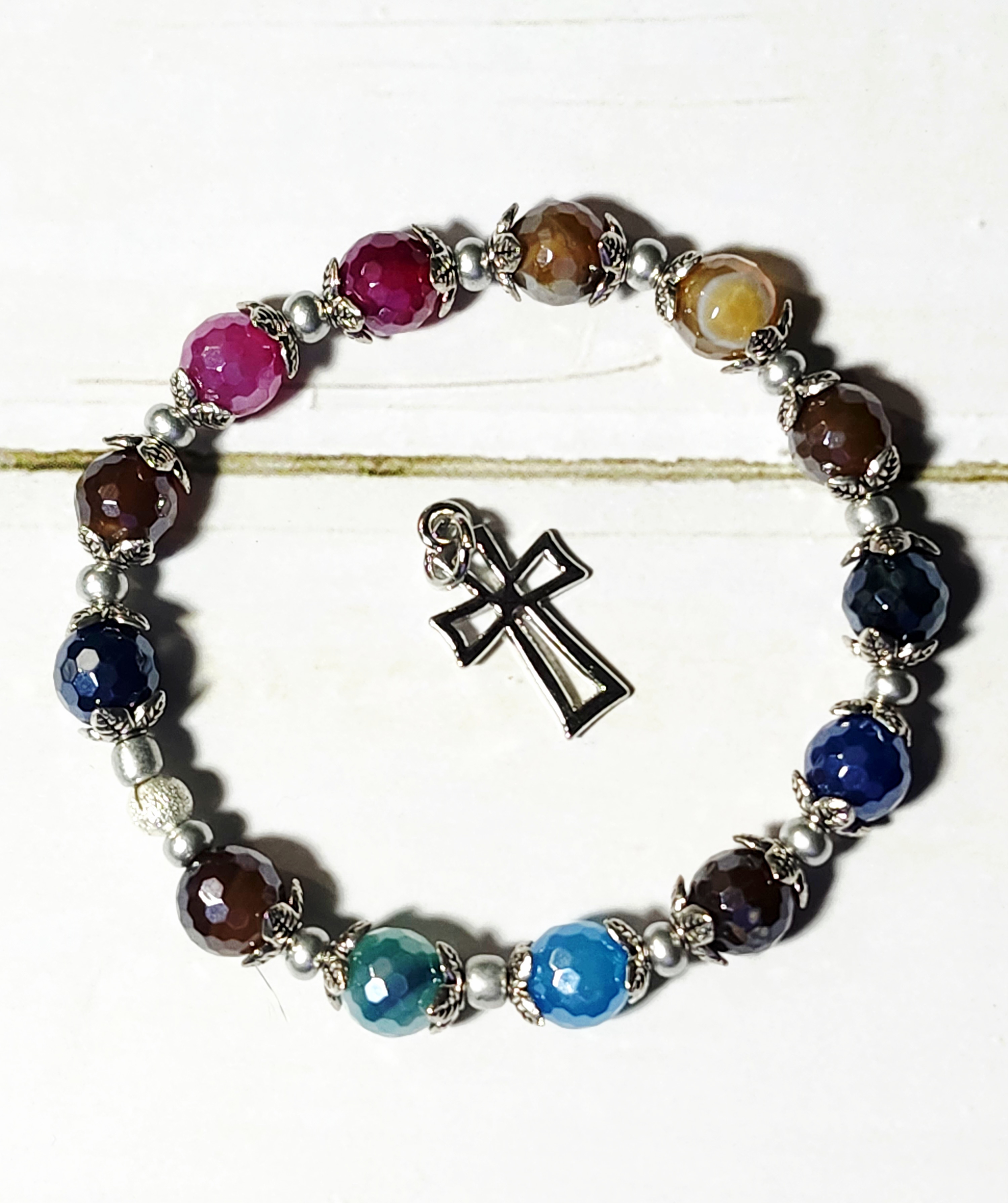 "Sherry" Multicolor Beaded Bracelet with Cross Charm