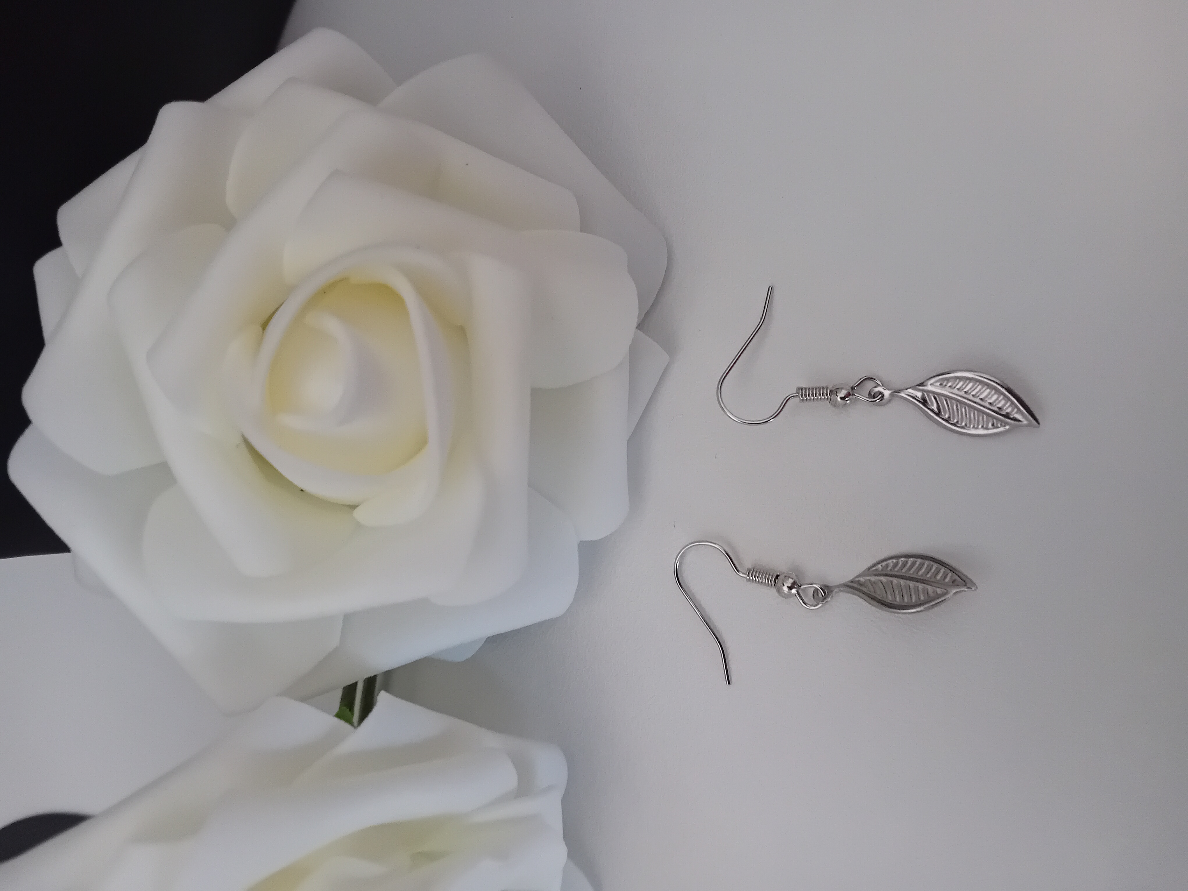 Ensemble : Collier et boucle d'oreille élégants en forme de feuille argentés