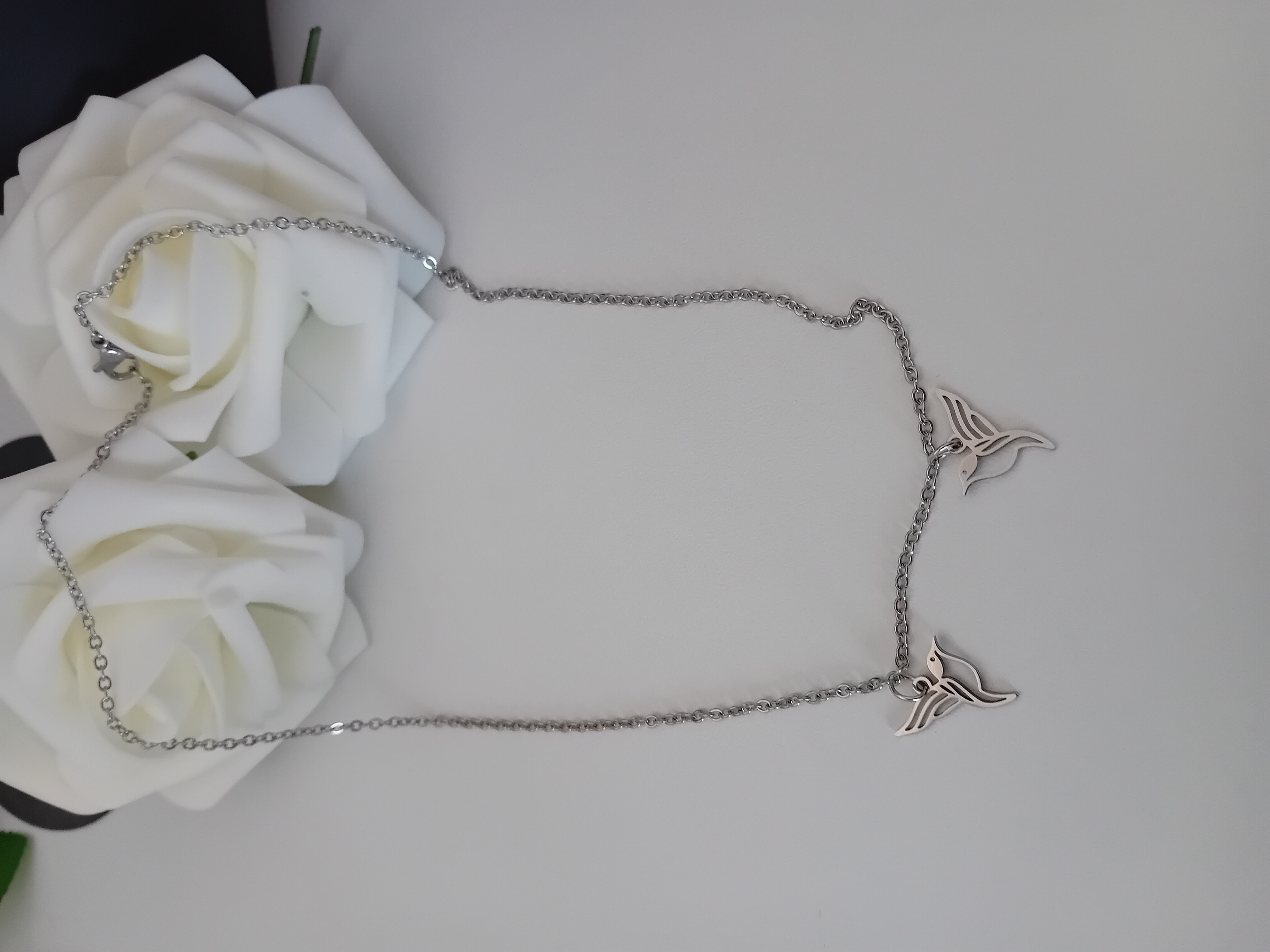 Ensemble Collier et boucle d'oreille argentés avec motifs d'oiseau COLIBRI