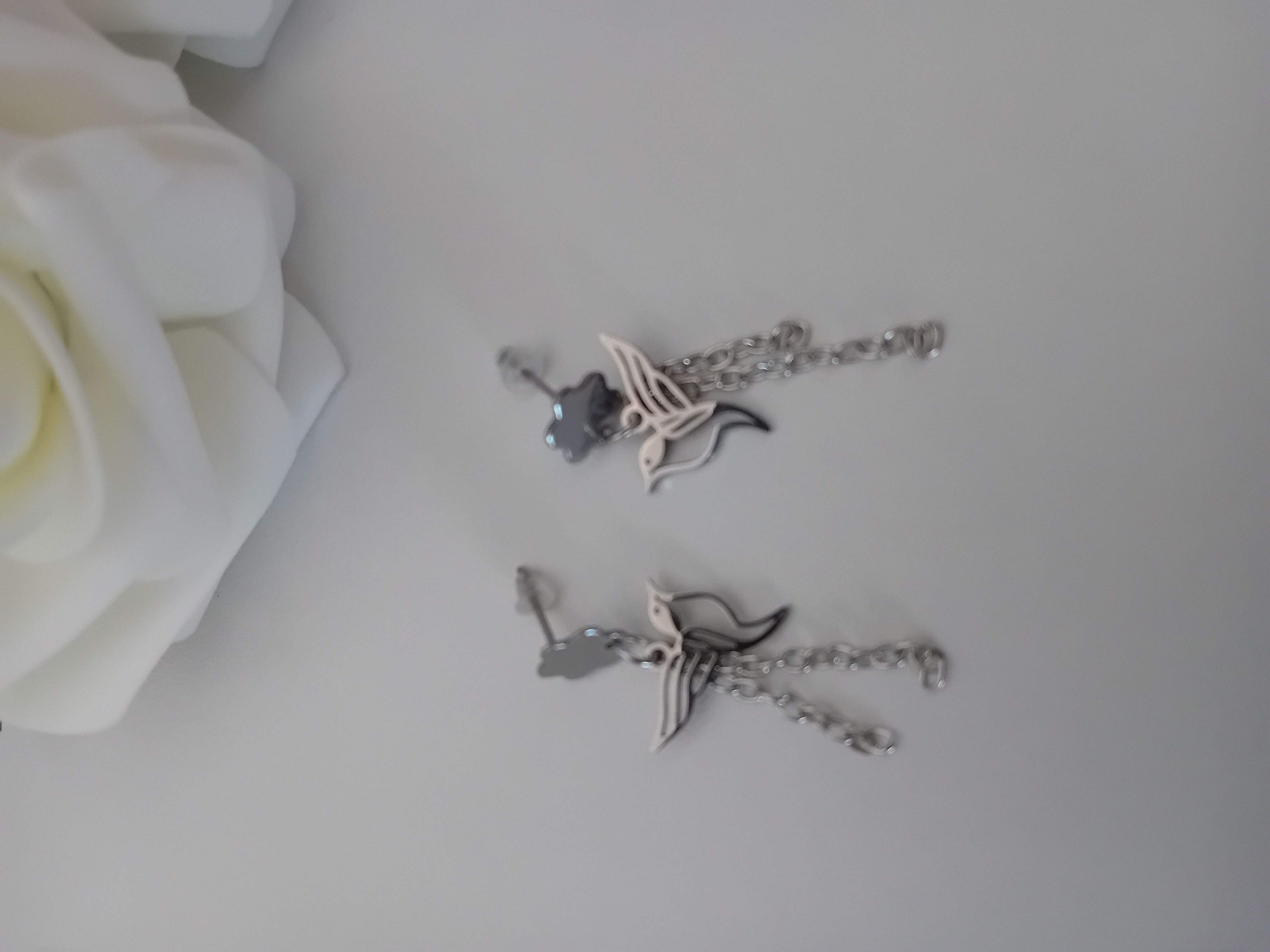 Ensemble Collier et boucle d'oreille argentés avec motifs d'oiseau COLIBRI