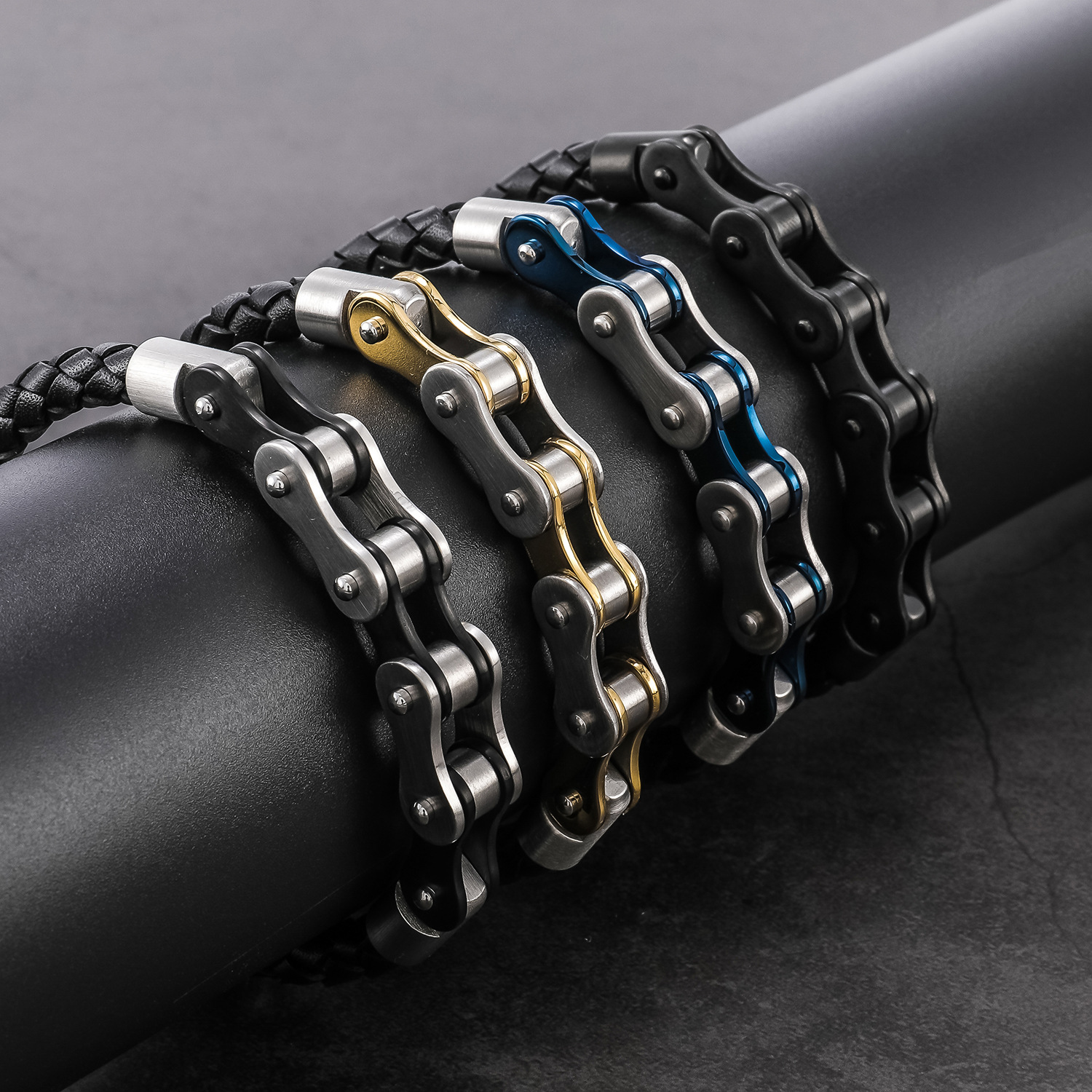 Motorcycle Chain Leather Bracelet