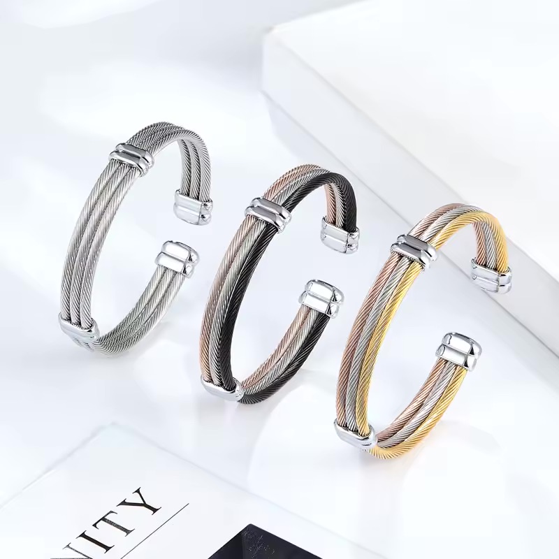 Steel Cable Rider Cuff Bracelet