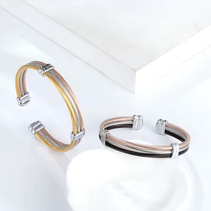 Steel Cable Rider Cuff Bracelet