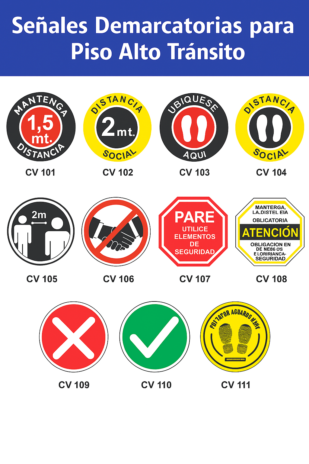 Señales demarcatorias para piso alto tránsito