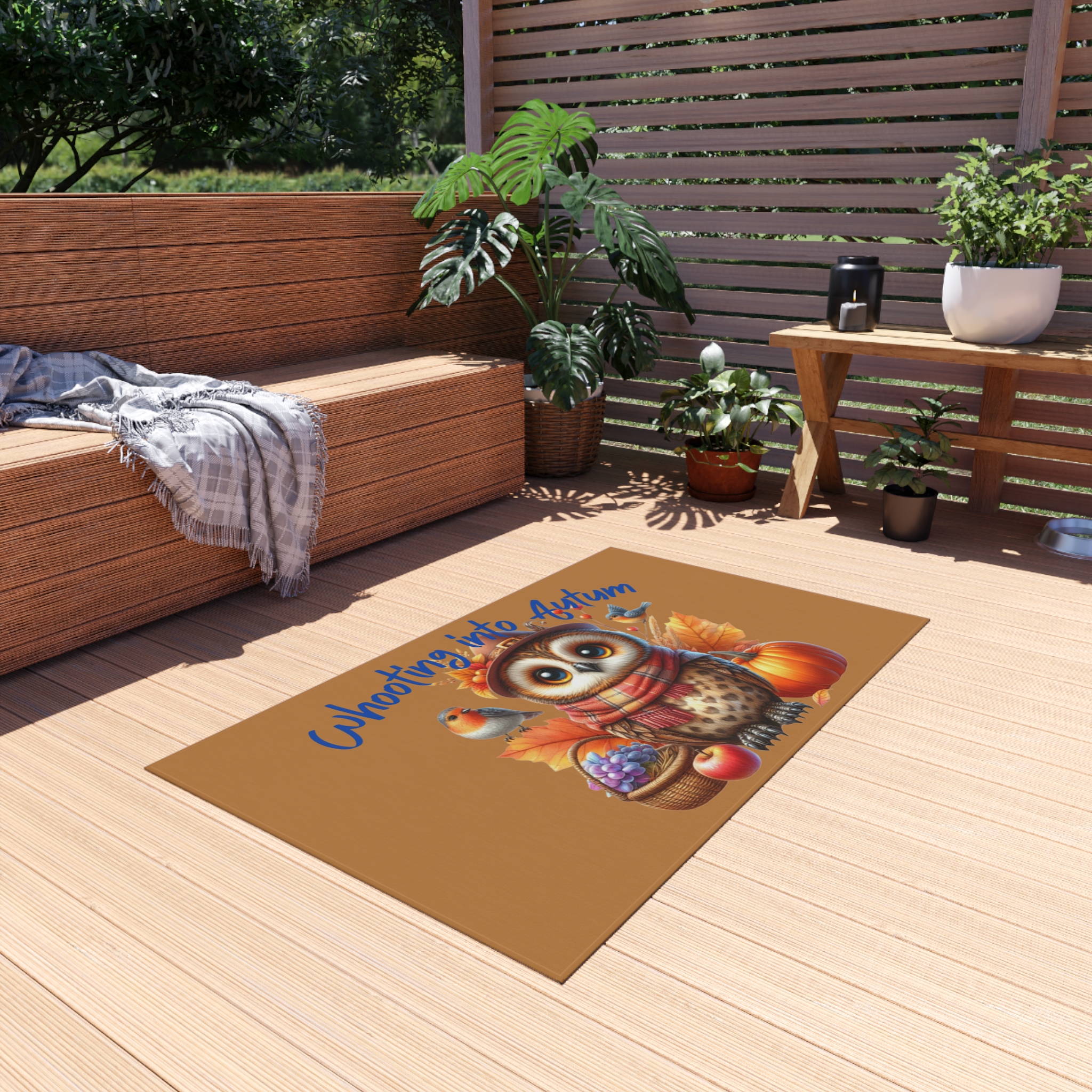 Whooting into Autumn Owl Outdoor Rug