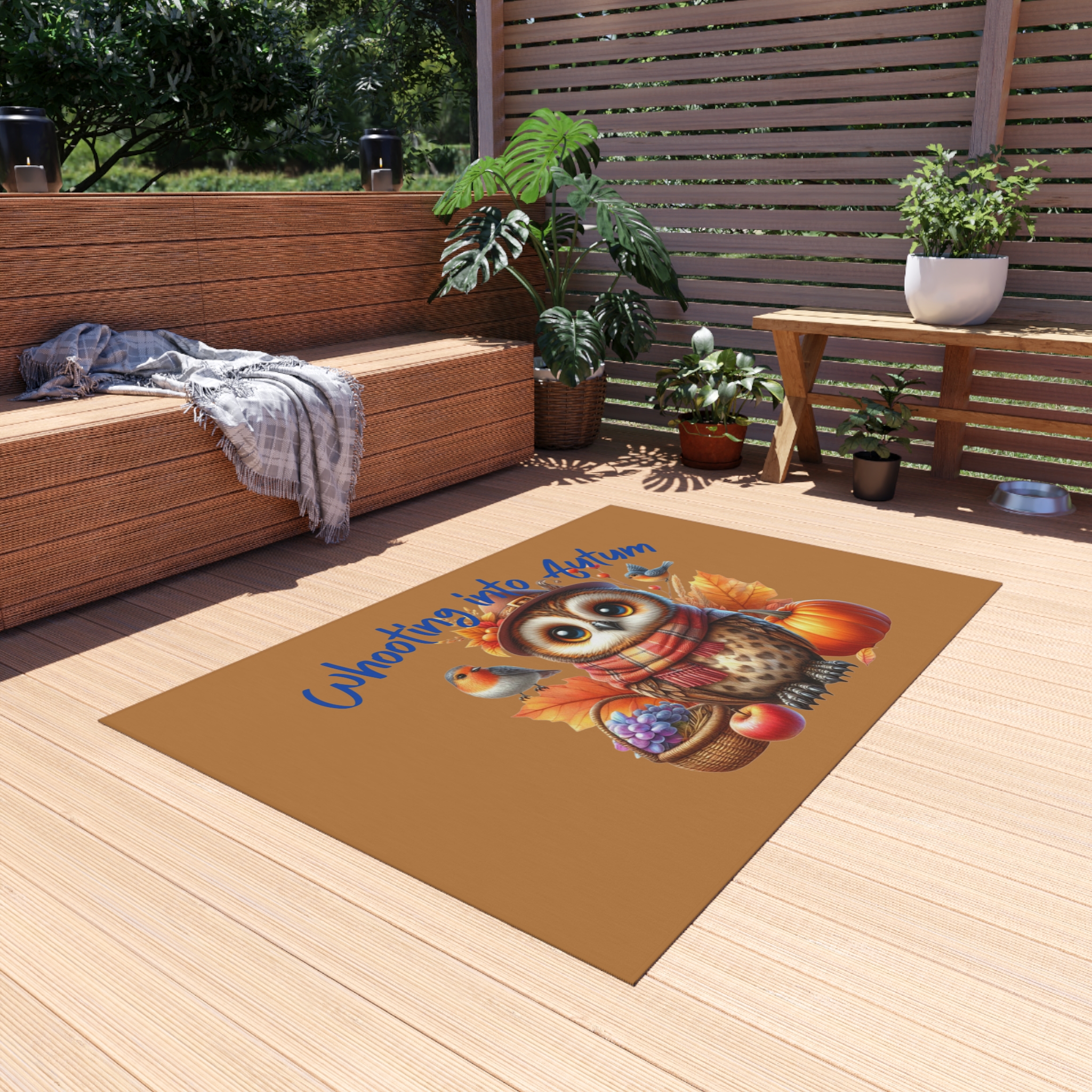 Whooting into Autumn Owl Outdoor Rug