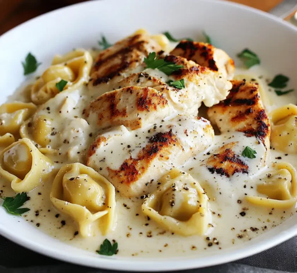 Tortellini Alfredo with Grilled Chicken - Quick & Easy Recipe