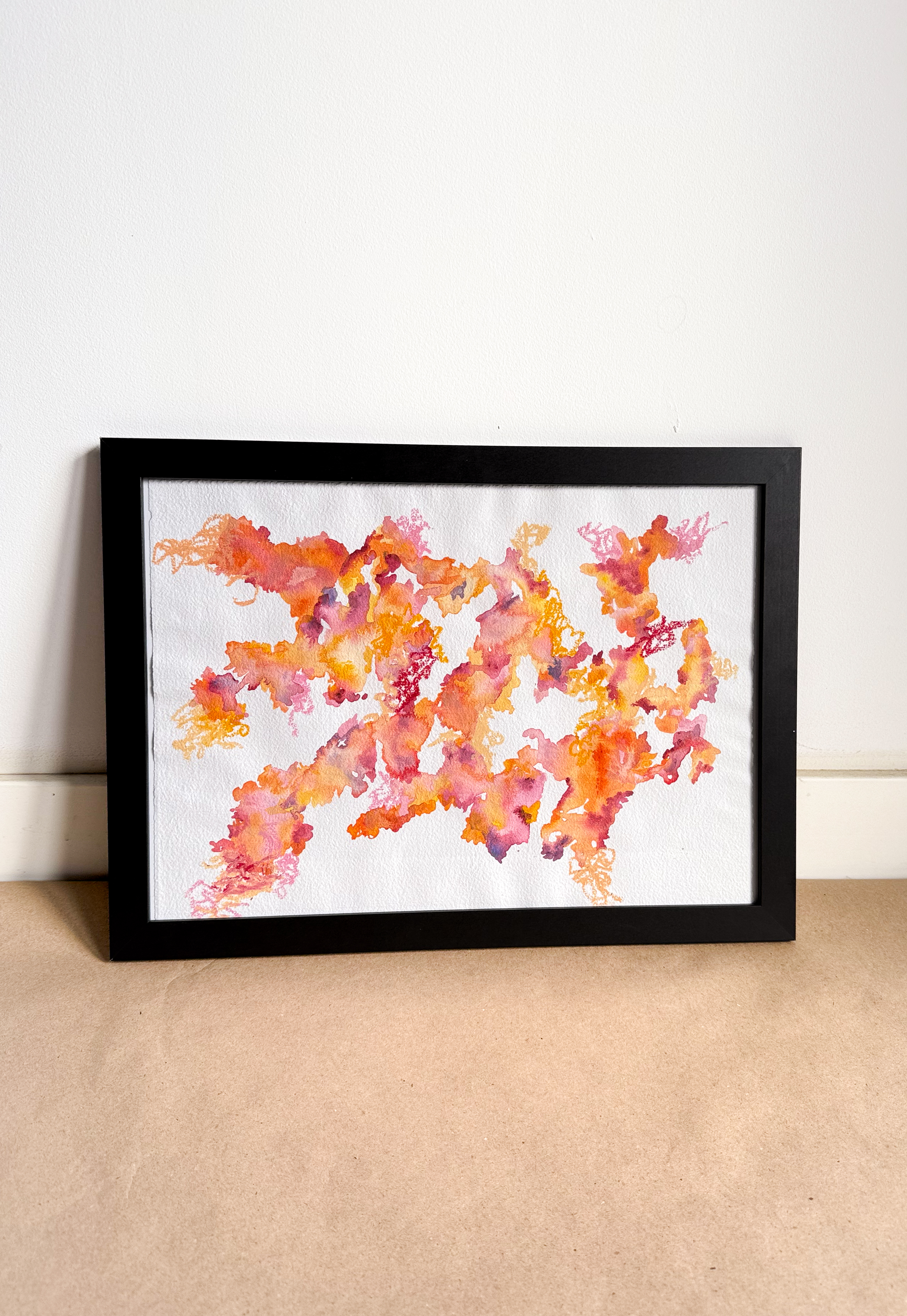 Abstract Acrylic & Oil Crayon Painting Red