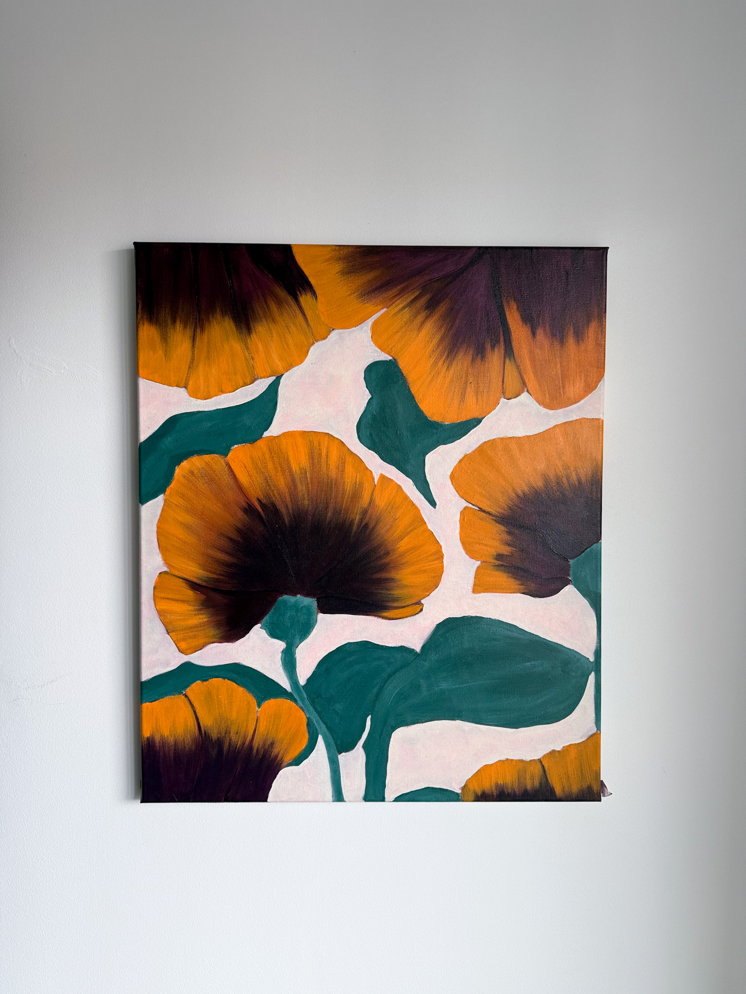 Golden Bloom – Abstract Floral Acrylic Painting on Canvas