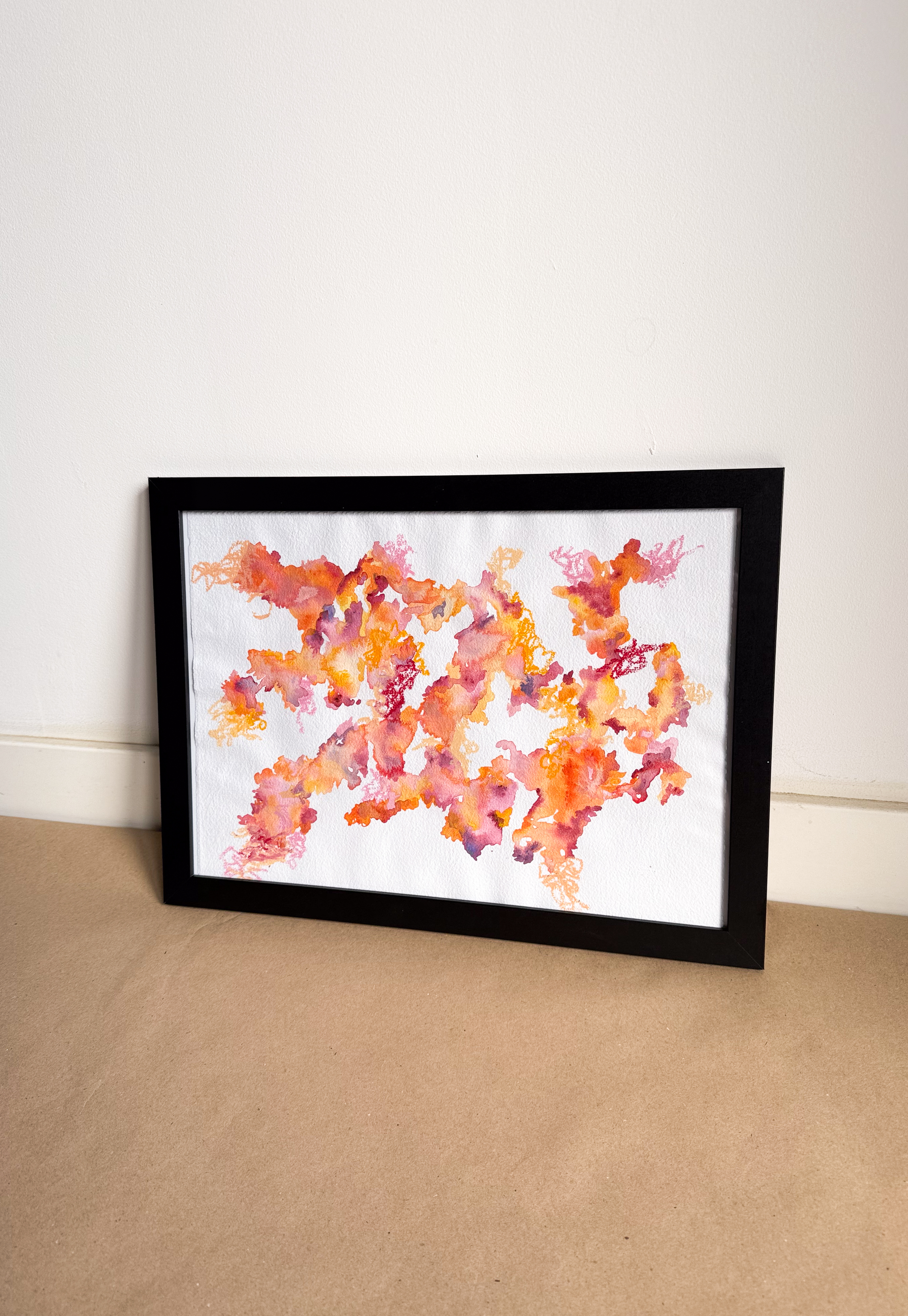 Abstract Acrylic & Oil Crayon Painting Red