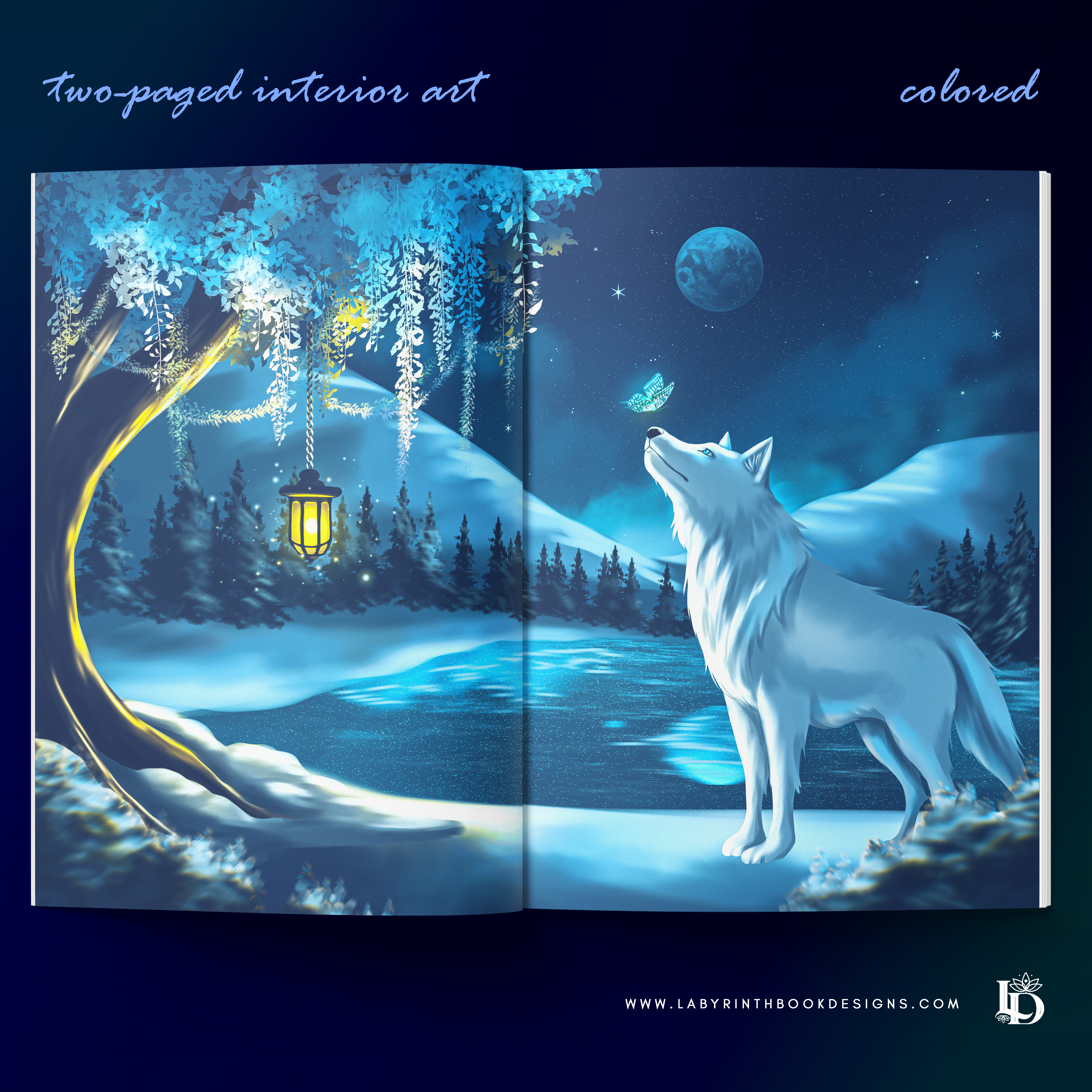 Two-paged Interior Art - Moonlit Wolf Scene