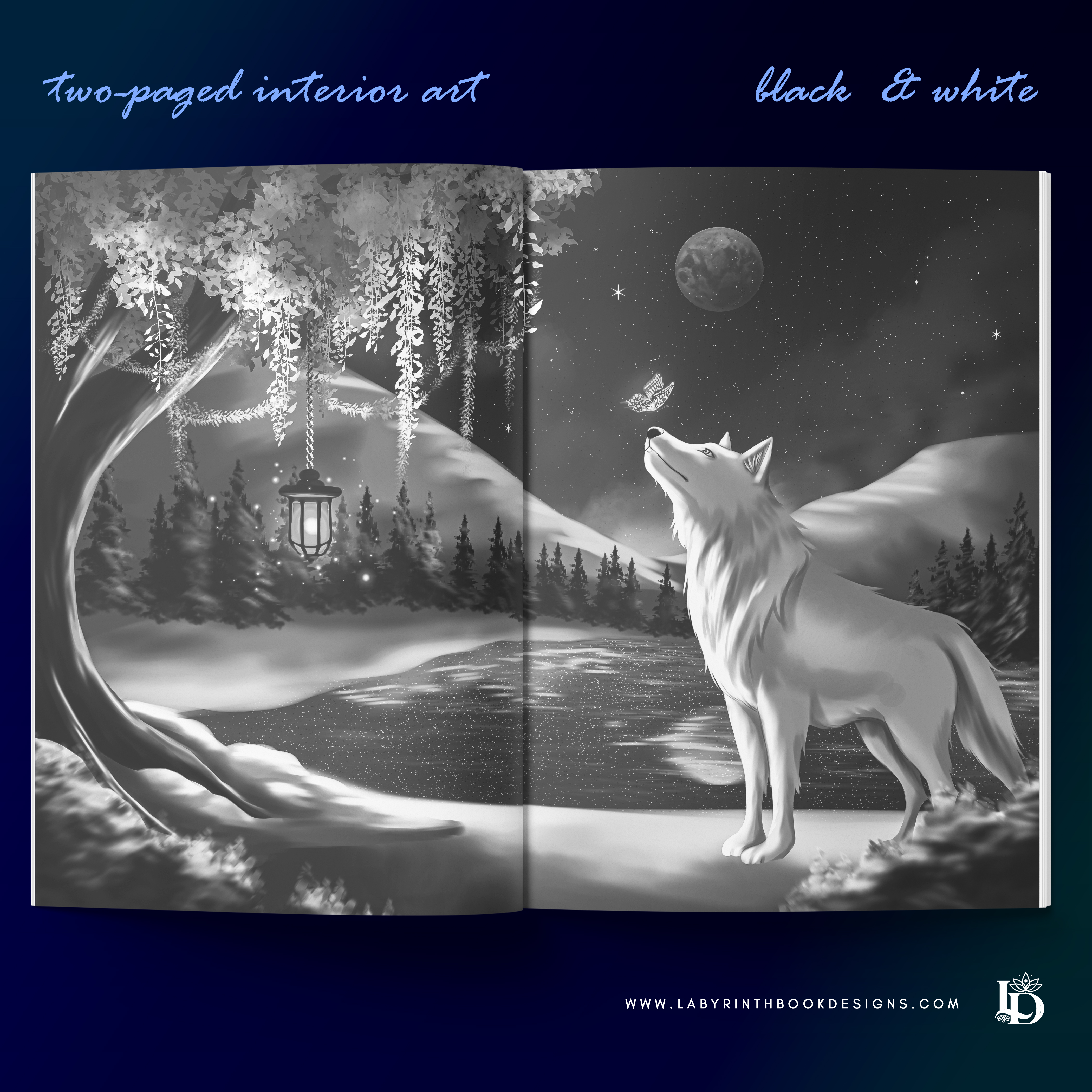 Two-paged Interior Art - Moonlit Wolf Scene